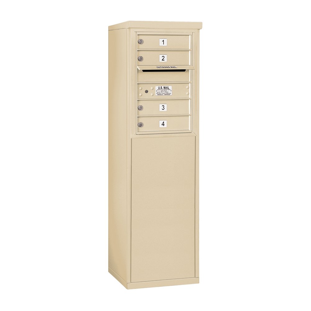 Salsbury Industries 3906S-04SFU Free Standing Horizontal 4C Mailbox in Sandstone Finish - Durable Outdoor Mailbox for Residential & Commercial Use