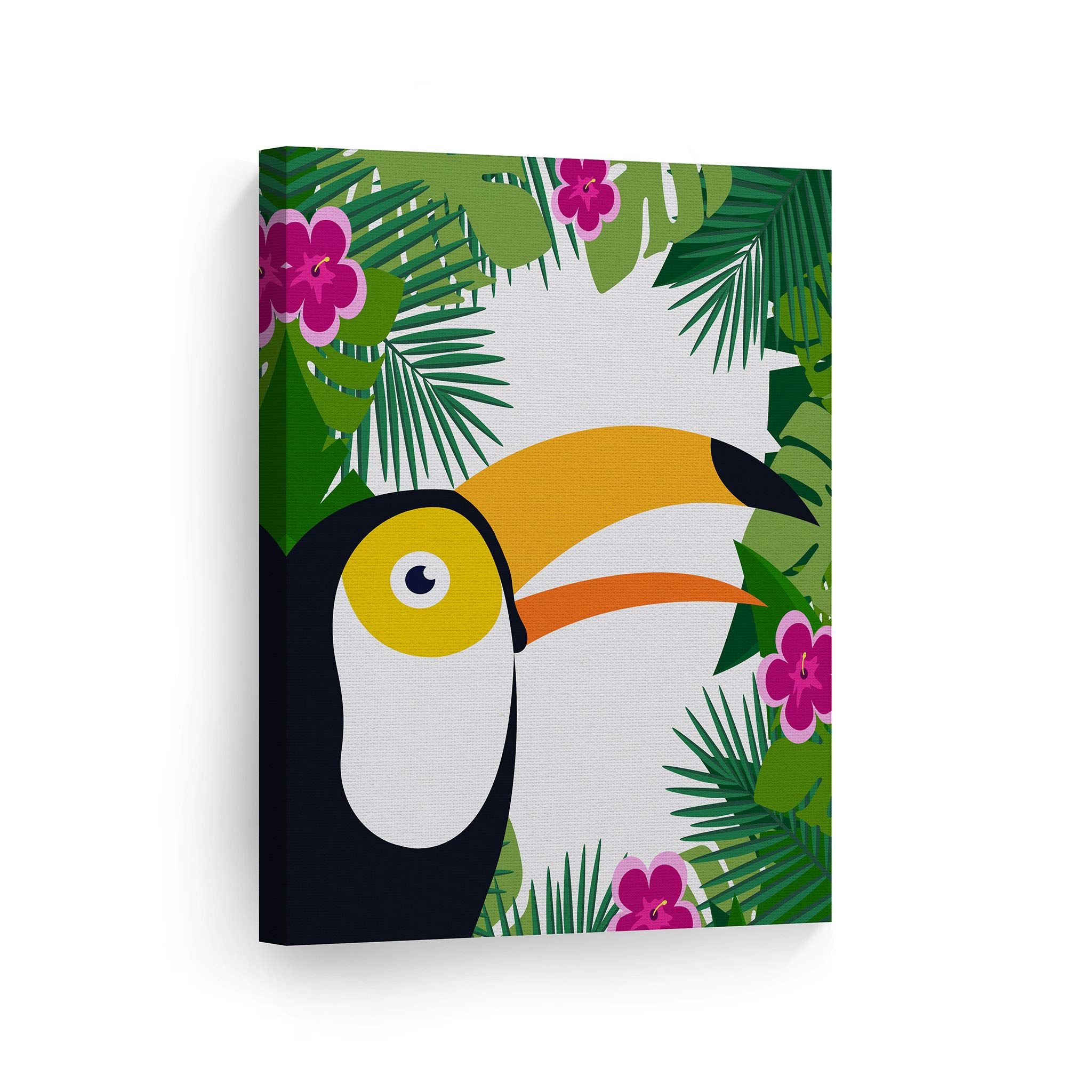 Tropical Toucan Canvas Wall Art - 28x19 Inch Ready to Hang Kids Room Decor, Nursery & Baby Room Decoration | Vibrant Palm Leaf Frame, Made in USA | Perfect for Jungle-Themed Bedrooms, Playrooms & Nursery Wall Decor
