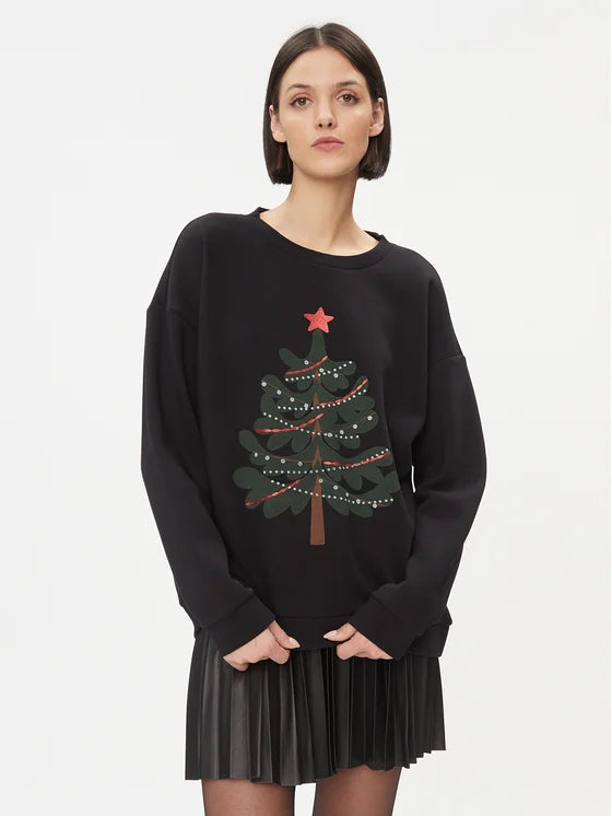Sparkly Christmas Sweater with Glitter Tree Design - Festive Holiday Pullover for Women & Men (Black) - Perfect for Xmas Parties, Family Gatherings & Cozy Winter Nights