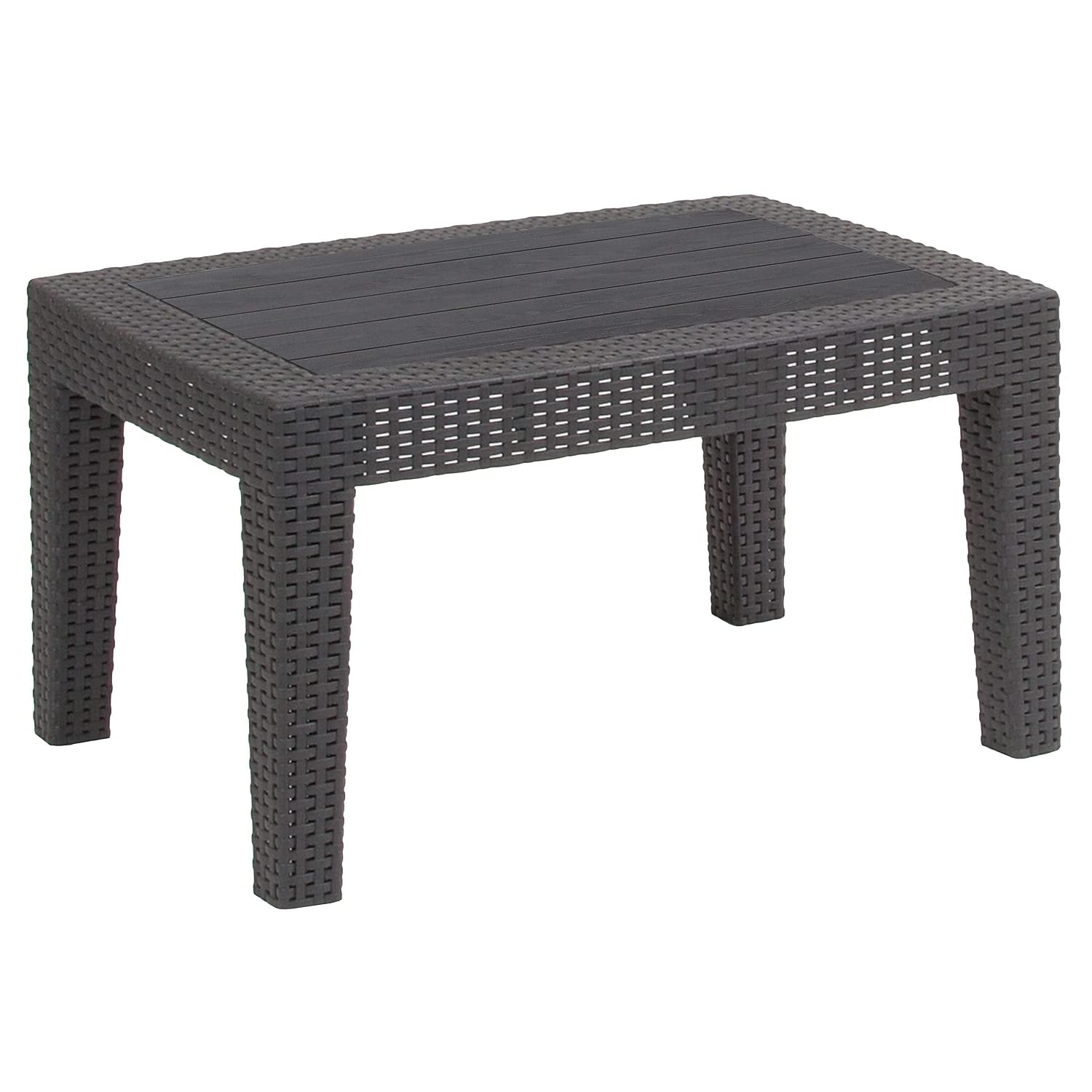 Flash Furniture Seneca Dark Gray Faux Rattan Coffee Table - Indoor/Outdoor Round Side Table for Living Room, Patio, Garden & Balcony Decor