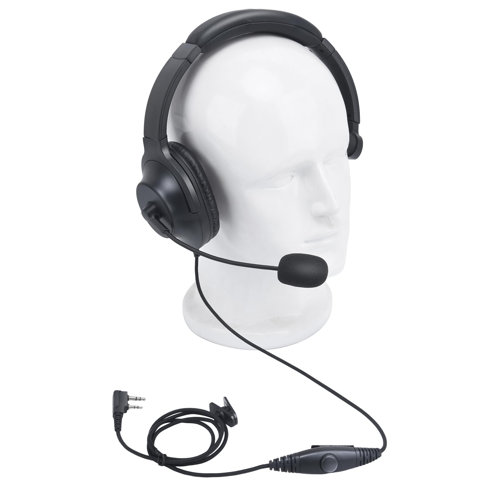 Over The Ear Two-Way Radio Headset with Boom Mic - Compatible with Baofeng, Kenwood, Retevis RT21 RT22 Walkie Talkies (Single-Sided, Black, Wired) - Ideal for Security, Construction & Outdoor Communication