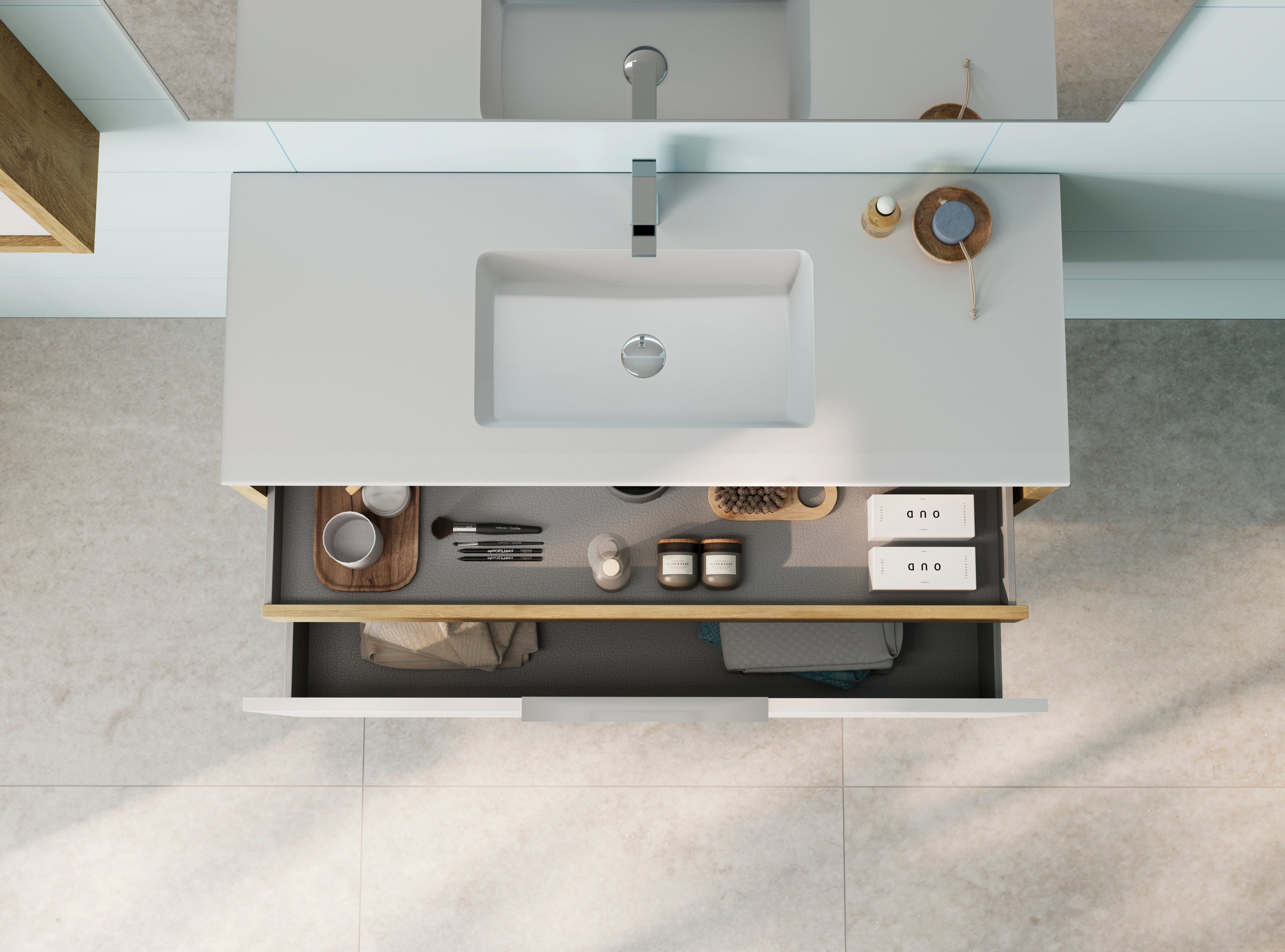 Modern Bathroom Vanity Cabinet with 2 Drawers - White Ceramic Sink & Soft Close Drawers - Perfect for Small Bathrooms, Powder Rooms & Guest Baths