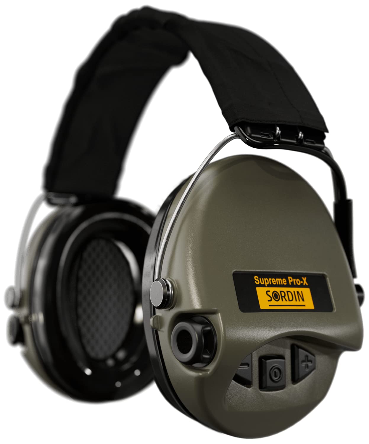 Sordin Supreme Pro-X Electronic Ear Muffs for Hunting & Shooting - Active Noise Cancelling, Textile Headband & Gel Cushions - Green Hearing Protection for Outdoor Sports & Range Use