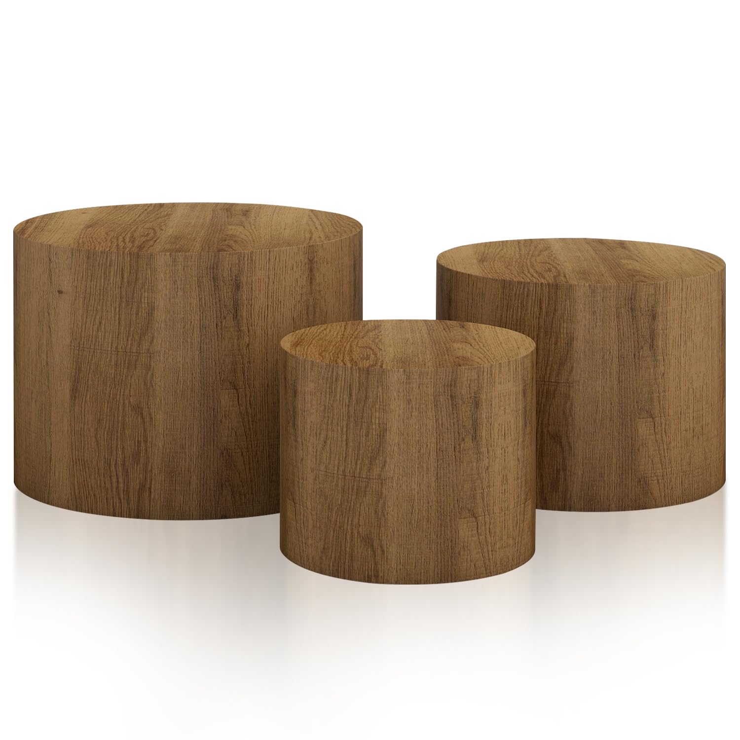 Vikiullf 3-Piece Round Wooden Nesting Coffee Table Set - Modern Space-Saving Design for Living Room, Bedroom & Office - No Assembly Required Accent Side Tables & End Tables - Perfect for Small Spaces, Apartments & Home Decor