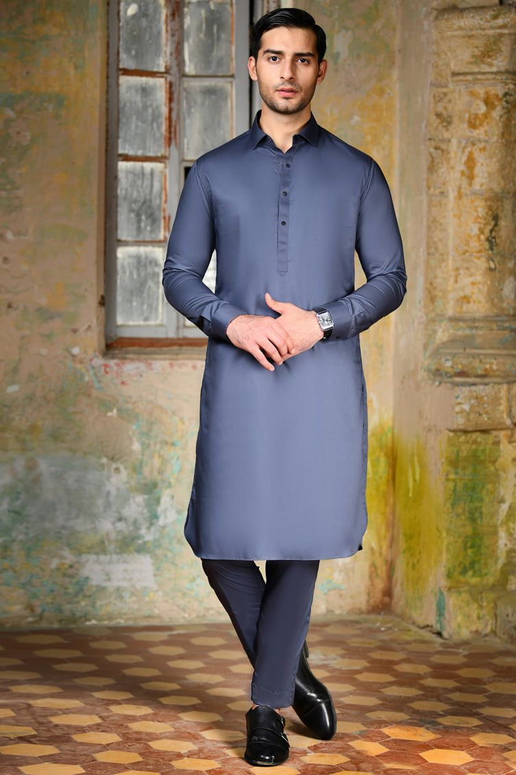 Premium Cotton Blue Shalwar Kameez by J. Junaid Jamshed - Traditional Pakistani Outfit for Men, Eid & Wedding Party Wear