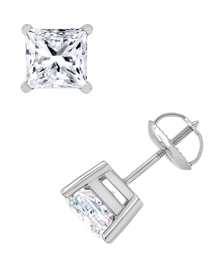 1.01 Carat Lab Grown Princess Cut Diamond Stud Earrings in 18K White Gold - VS2 Clarity, F Color - Perfect for Weddings, Anniversaries & Special Occasions