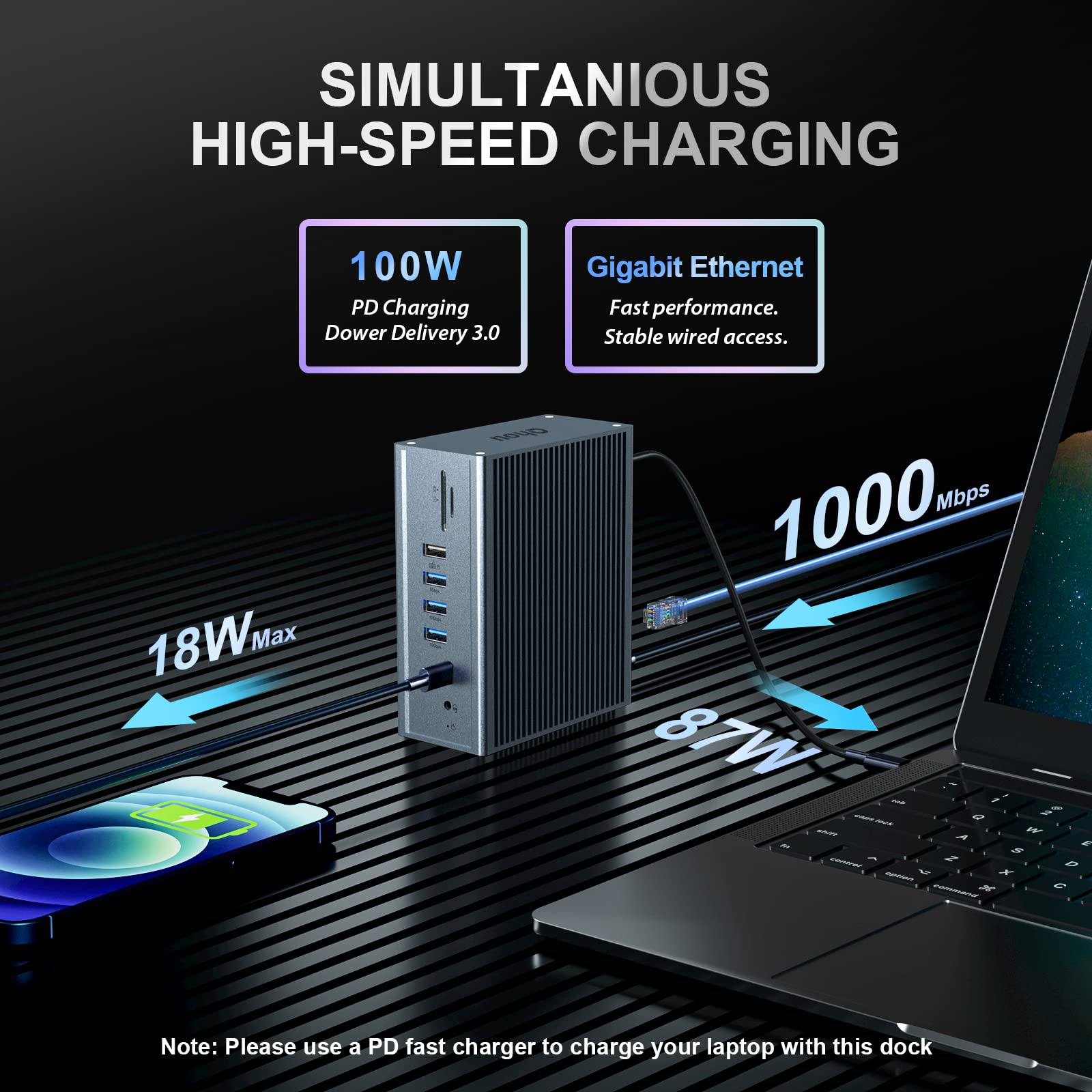 16-in-1 USB C Docking Station with 100W PD Charging - 4K HDMI, Ethernet, USB 3.0 Ports, SD/TF Card Reader - Compatible with MacBook Pro/Air, Thunderbolt 3 Laptops - Perfect for Home Office & Remote Work Setup