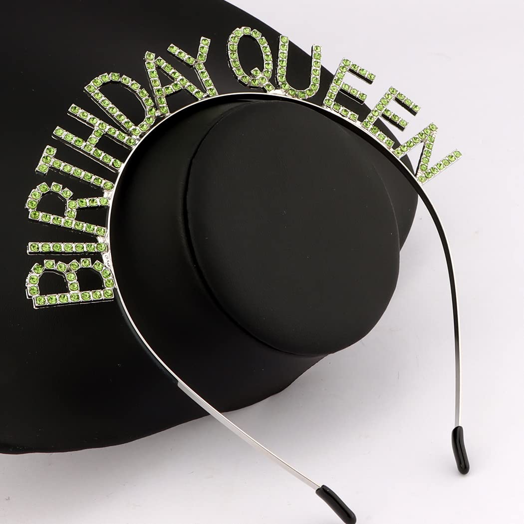 Elegant Silver & Green Rhinestone Birthday Crown for Women & Girls - Queen Tiara Headband for Princess Birthday Party, Wedding, Prom & Special Occasions
