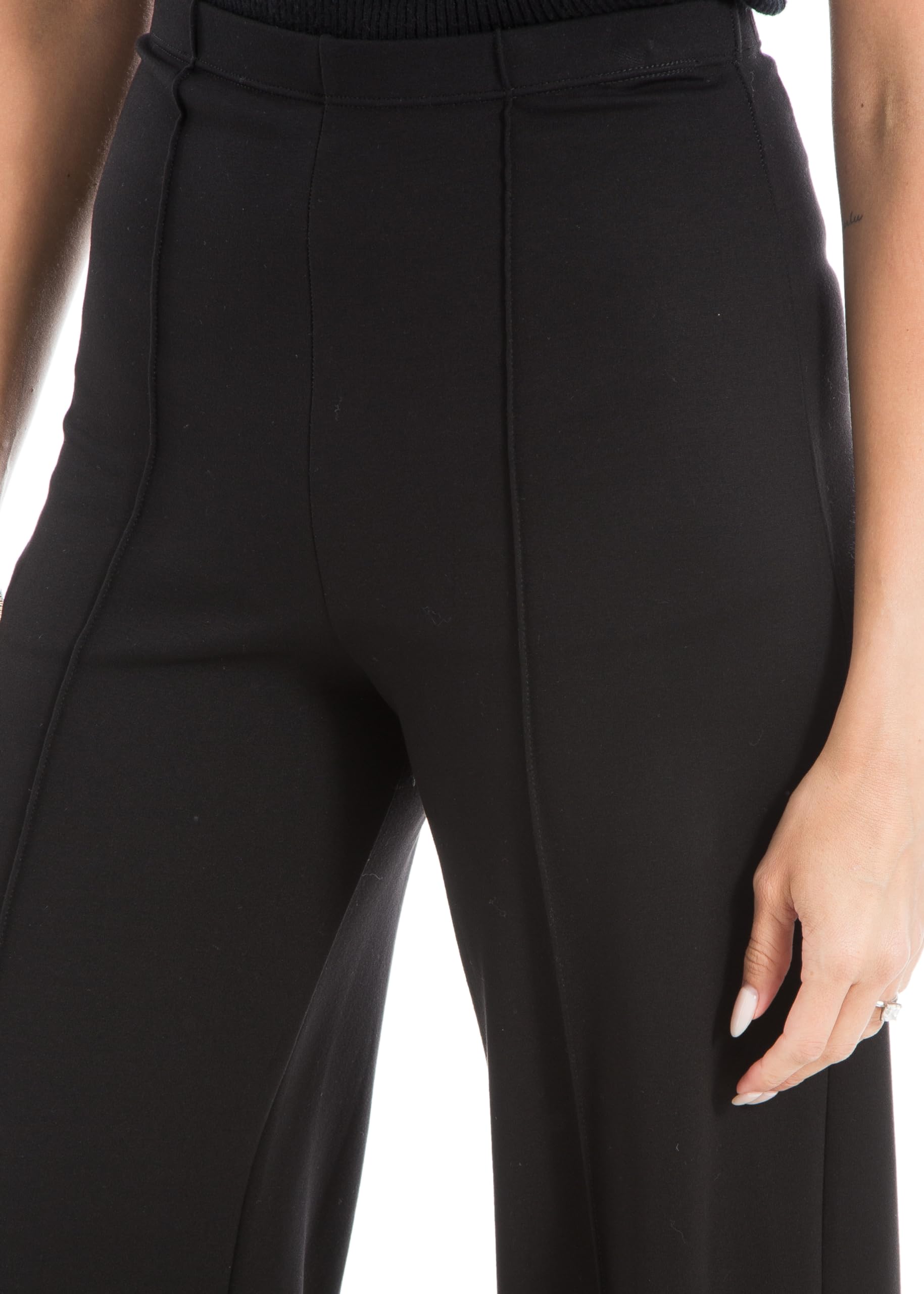 Max Studio Women's High Waist Dressy Wide Leg Ponte Pant with Elastic Waistband - Comfortable Office Pants for Work, Business Casual & Formal Occasions