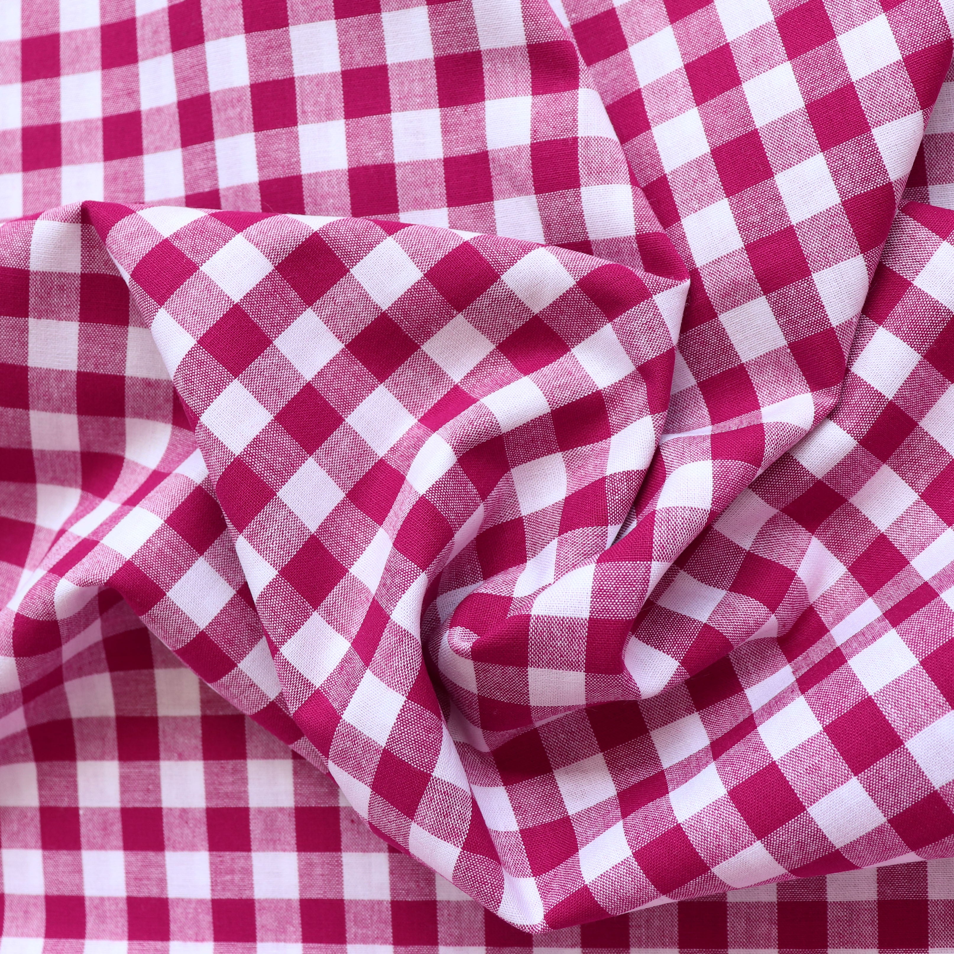 Gingham Yarn Dyed Cotton Fabric - Dark Pink Checkered Material for Dresses, Shirts & Home Decor