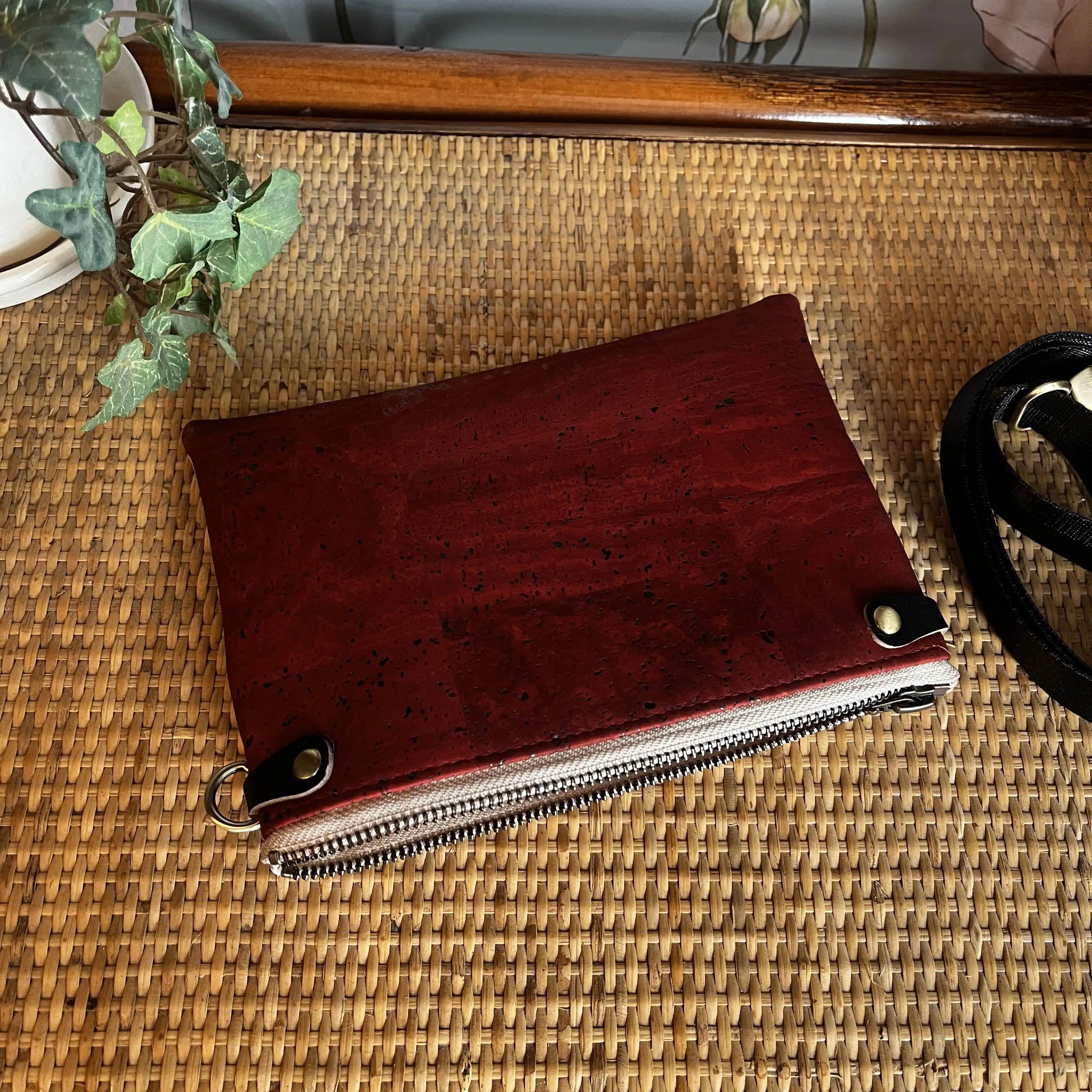 Izzy Cross Body Small Handbag - Scarlet Red Cork with 'Canada' Print & Brushed Antique Finish | Perfect for Travel, Shopping & Everyday Use