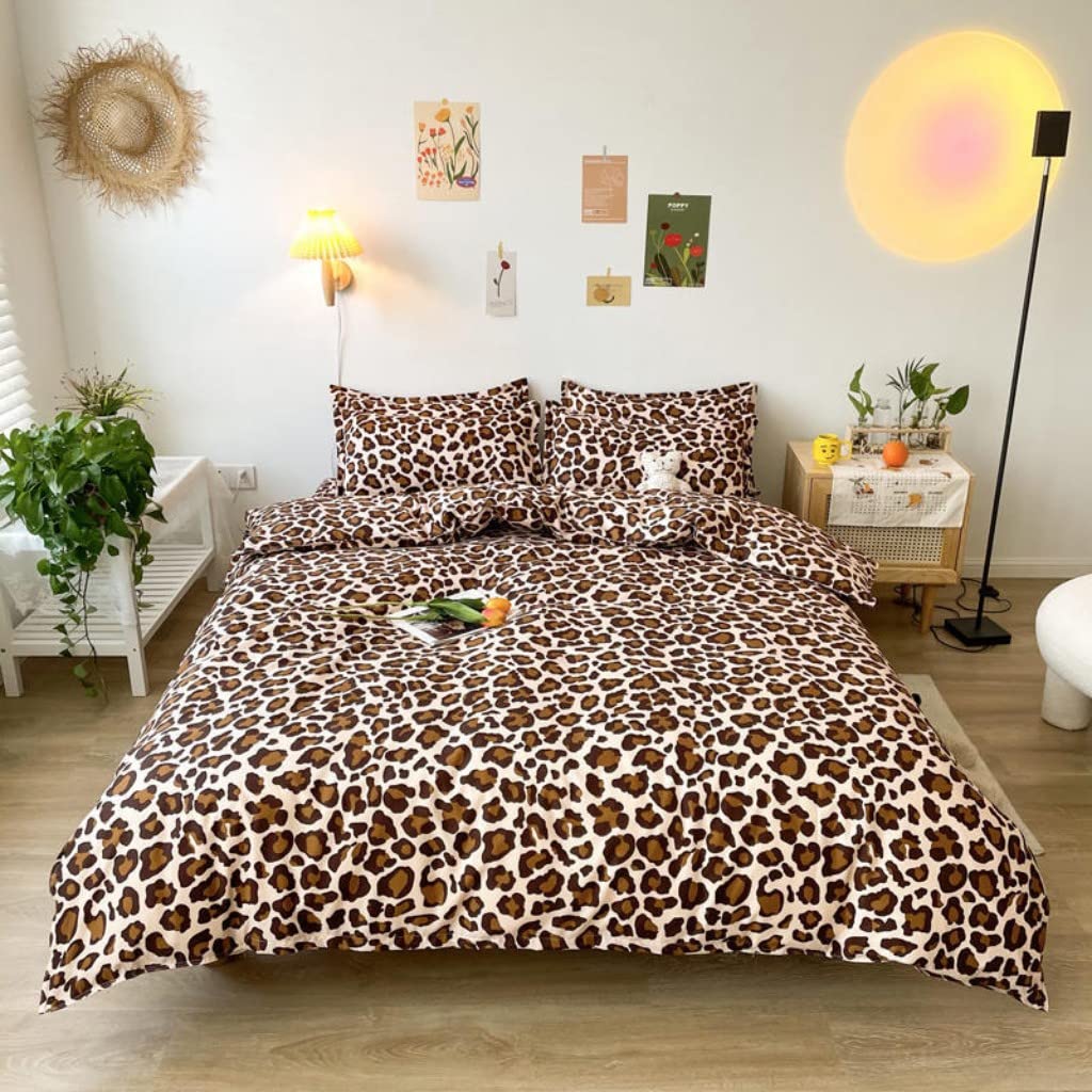 Feelyou Leopard Print Duvet Cover Set - Twin Size Cheetah Print Bedding for Girls & Women | Soft Microfiber Brown Leopard Comforter Cover with Zipper Closure | Wild Animal Theme Bedspread for Safari Jungle Themed Bedroom Decor