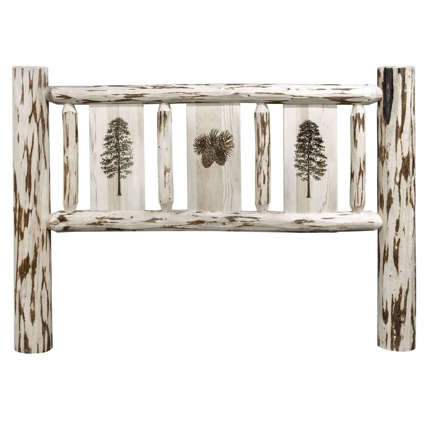 Montana Collection Queen Size Headboard with Laser Engraved Pine Tree Design - Unfinished Solid Wood Bed Frame Headboard for Rustic Cabin, Farmhouse & Lodge Bedroom Decor