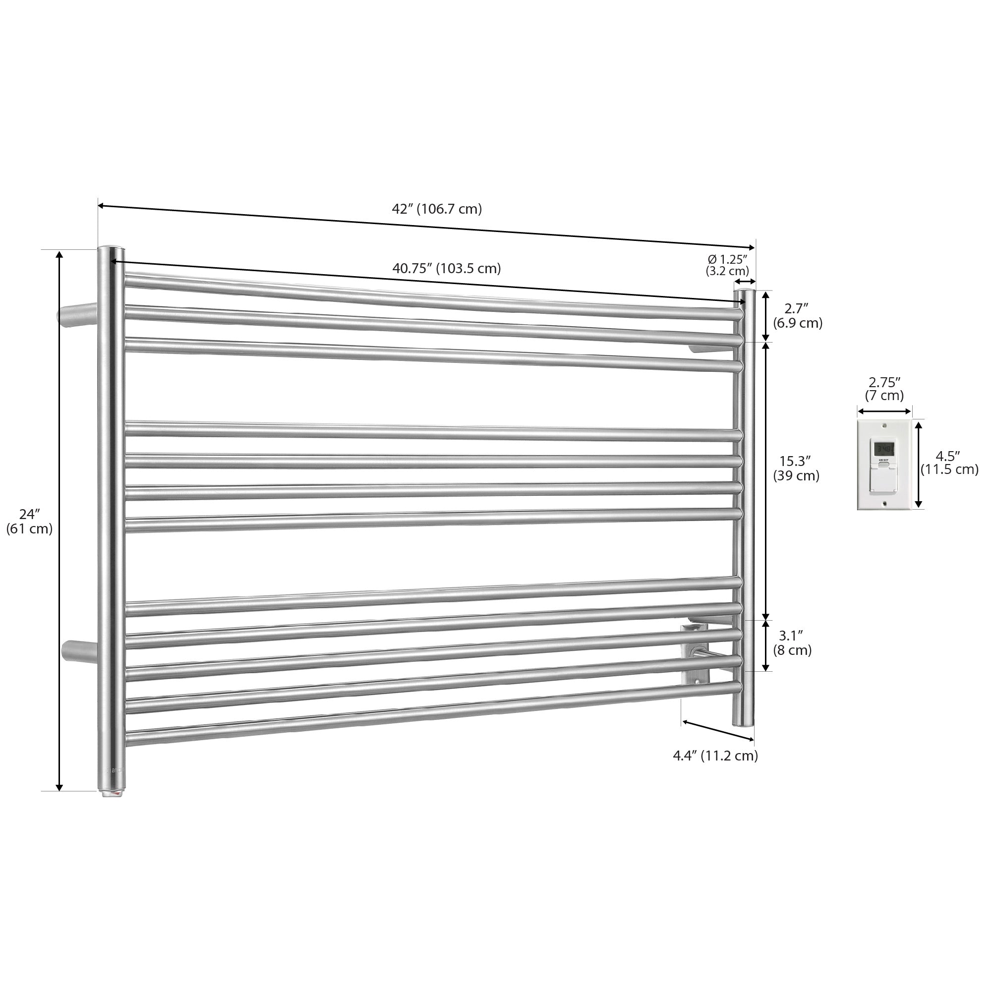 Ancona Amplia Dual 12 Bar Hardwired & Plug-in Towel Warmer - Brushed Stainless Steel with Digital Timer - Perfect for Bathroom, Spa & Luxury Home Heating