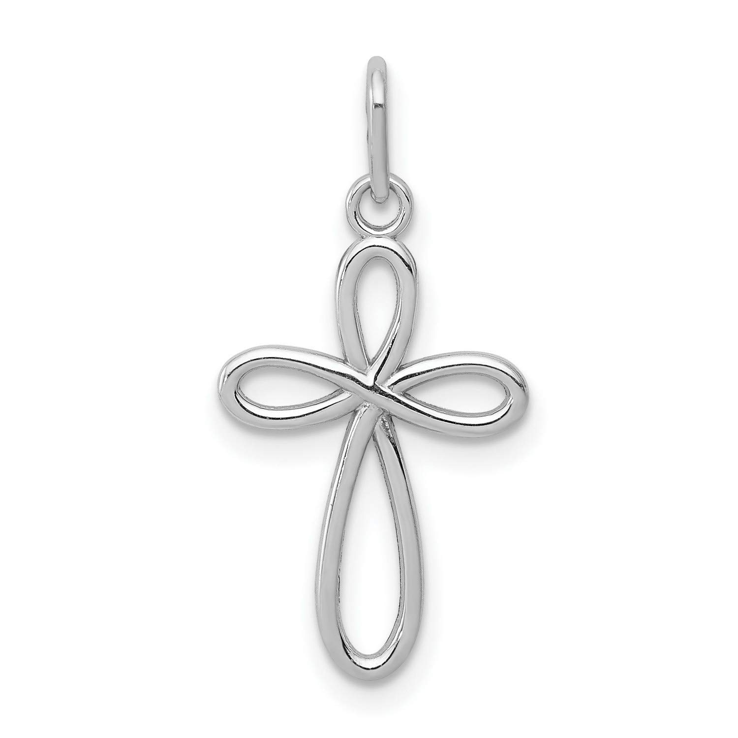 14K White Gold Polished Open Ribbon Style Latin Cross Pendant - 23mm x 11mm Elegant Religious Jewelry for Baptism, Confirmation & Everyday Wear