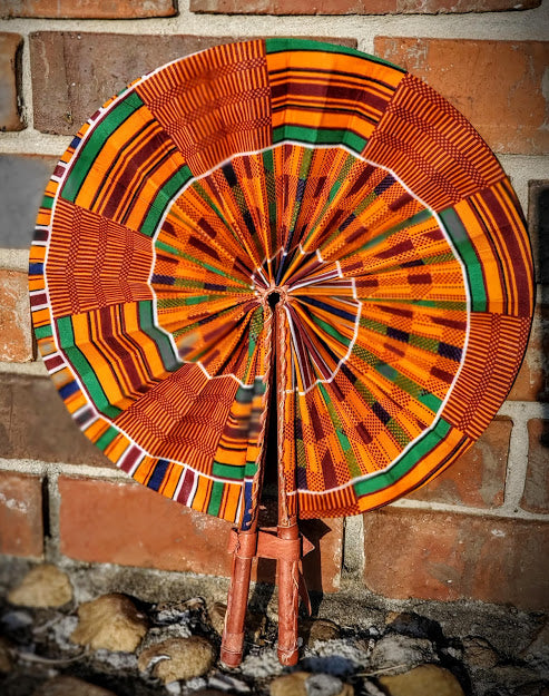 Authentic African Kente Print Hand Fan - Dhakirah DPPF304 - Perfect for Weddings, Cultural Events & Home Decor