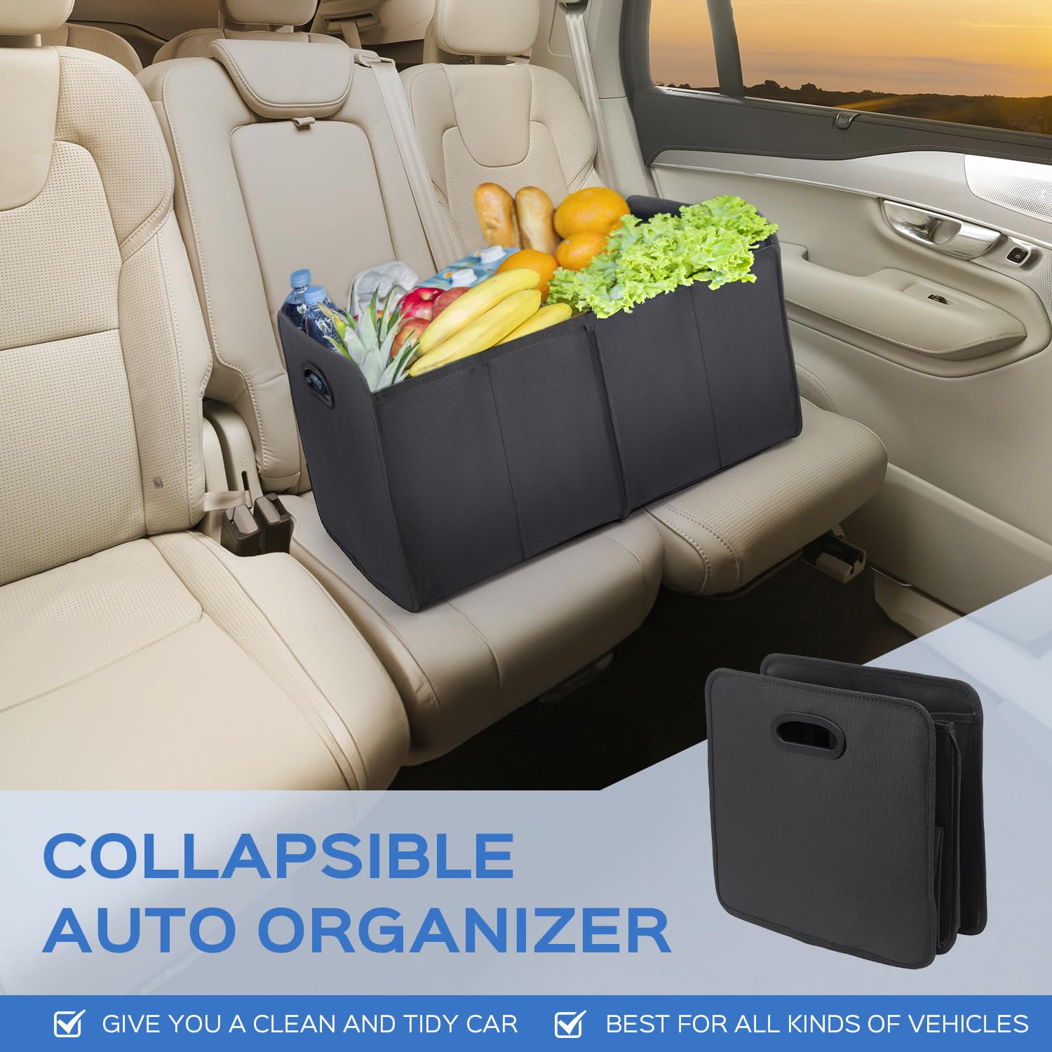 Foldable Waterproof Car Trunk Organizer - Collapsible Storage for SUV, Truck & Van | Durable Auto Organizer for Travel, Groceries & Road Trips