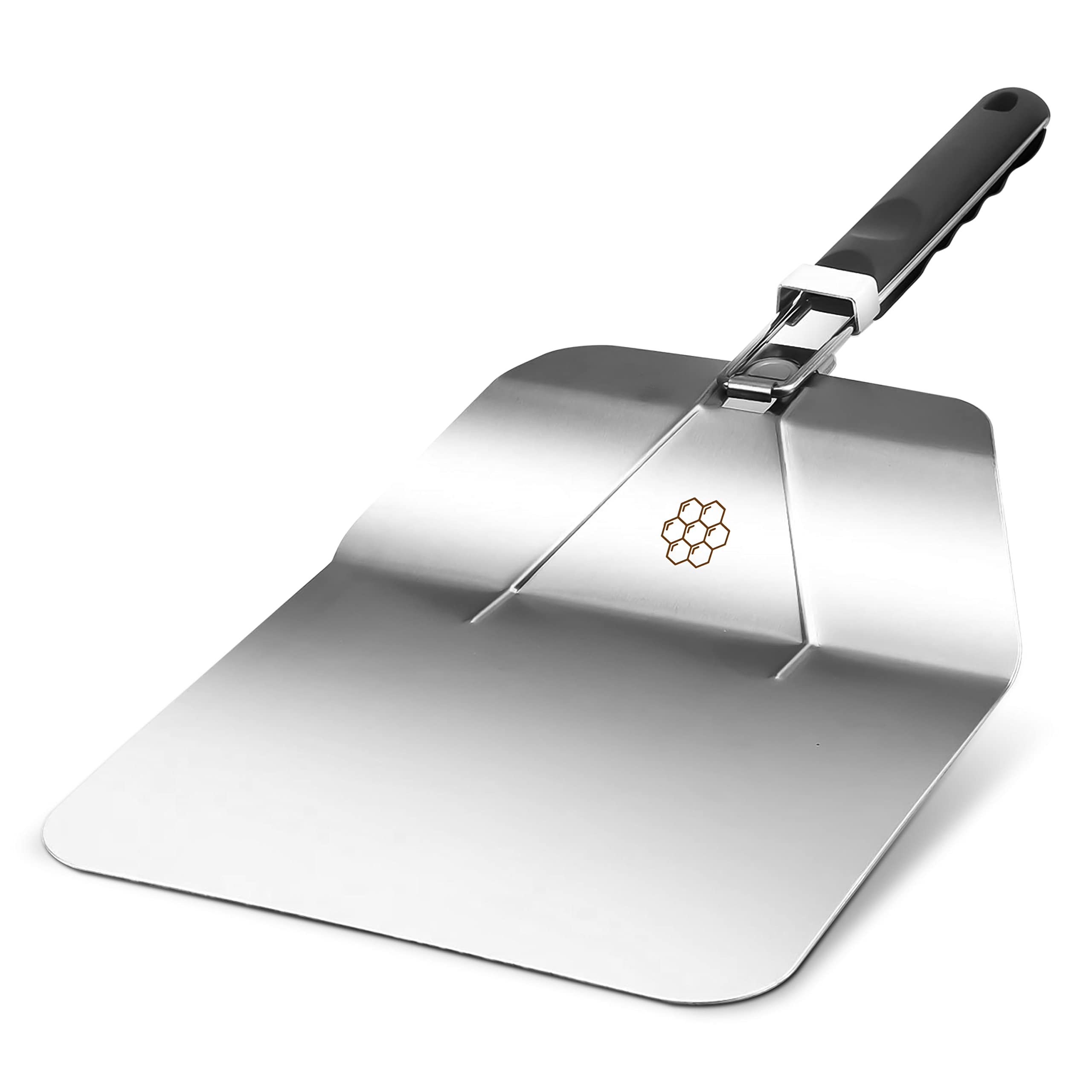 10 Inch Stainless Steel Pizza Peel - Professional Pizza Paddle with Ergonomic Handle & Reinforced Hinges for Wood Fired Oven, Outdoor Grill & Home Kitchen - Perfect for Baking, Serving & Transferring Pizzas