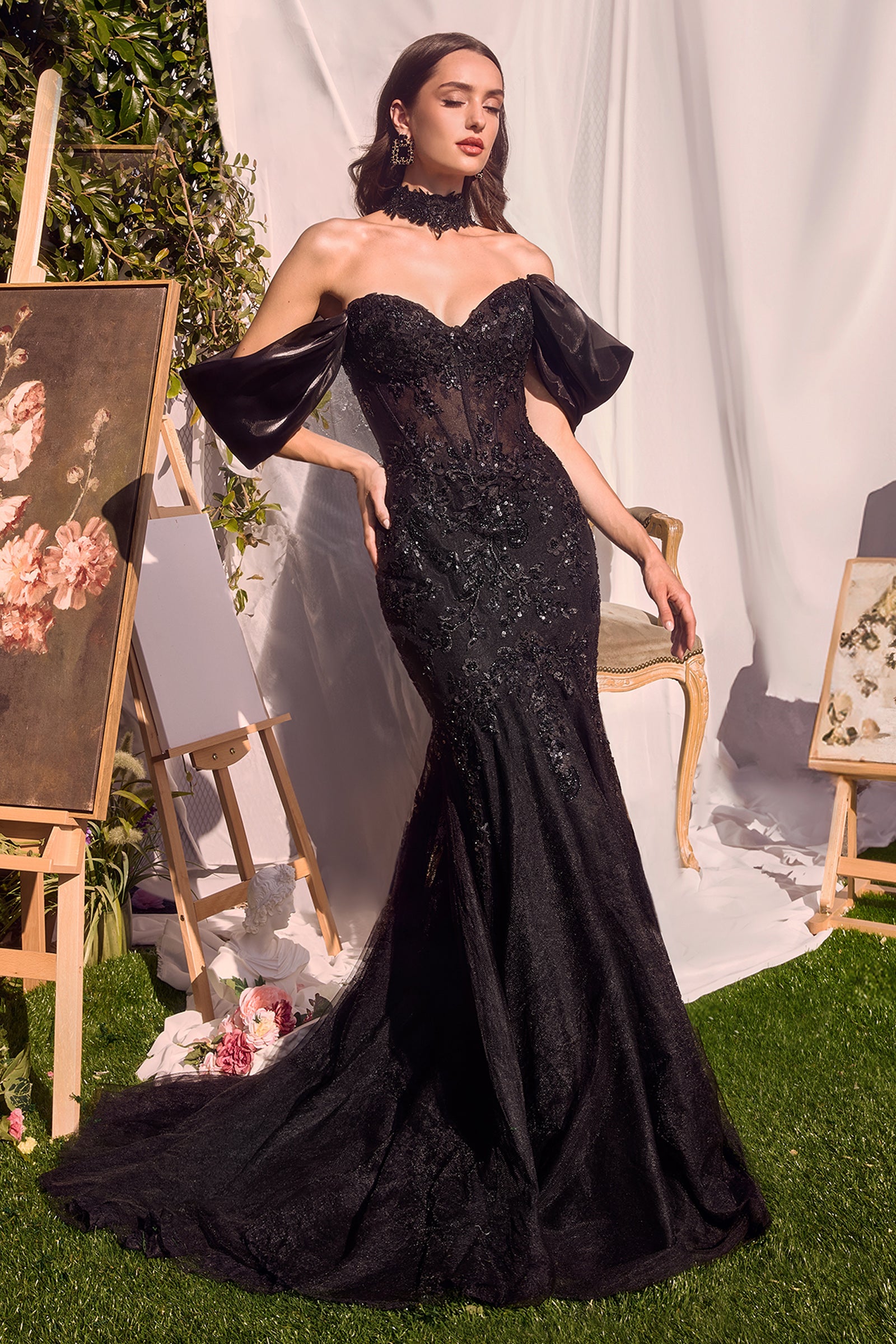 Andrea & Leo A1354 Strapless Lace Mermaid Wedding Gown with Removable Choker - Elegant Bridal Dress for Beach, Church, and Formal Ceremonies
