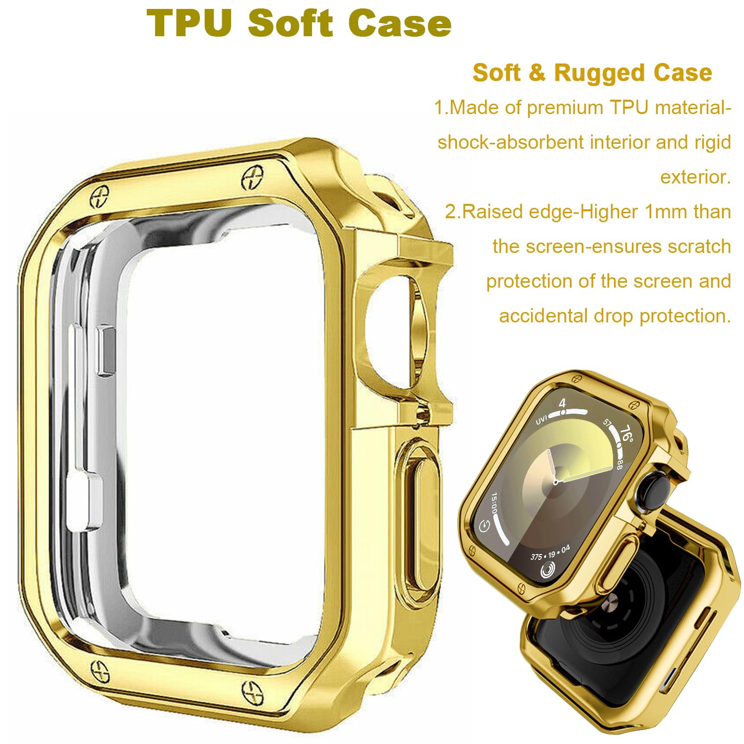 2 in 1 Stainless Steel Magnetic Loop Band & TPU Soft Cover for Apple Watch Ultra/SE/Series 9/8/7/6/5/4/3/2/1 - Durable Replacement Strap for Men & Women - Perfect for Workouts, Running & Everyday Wear