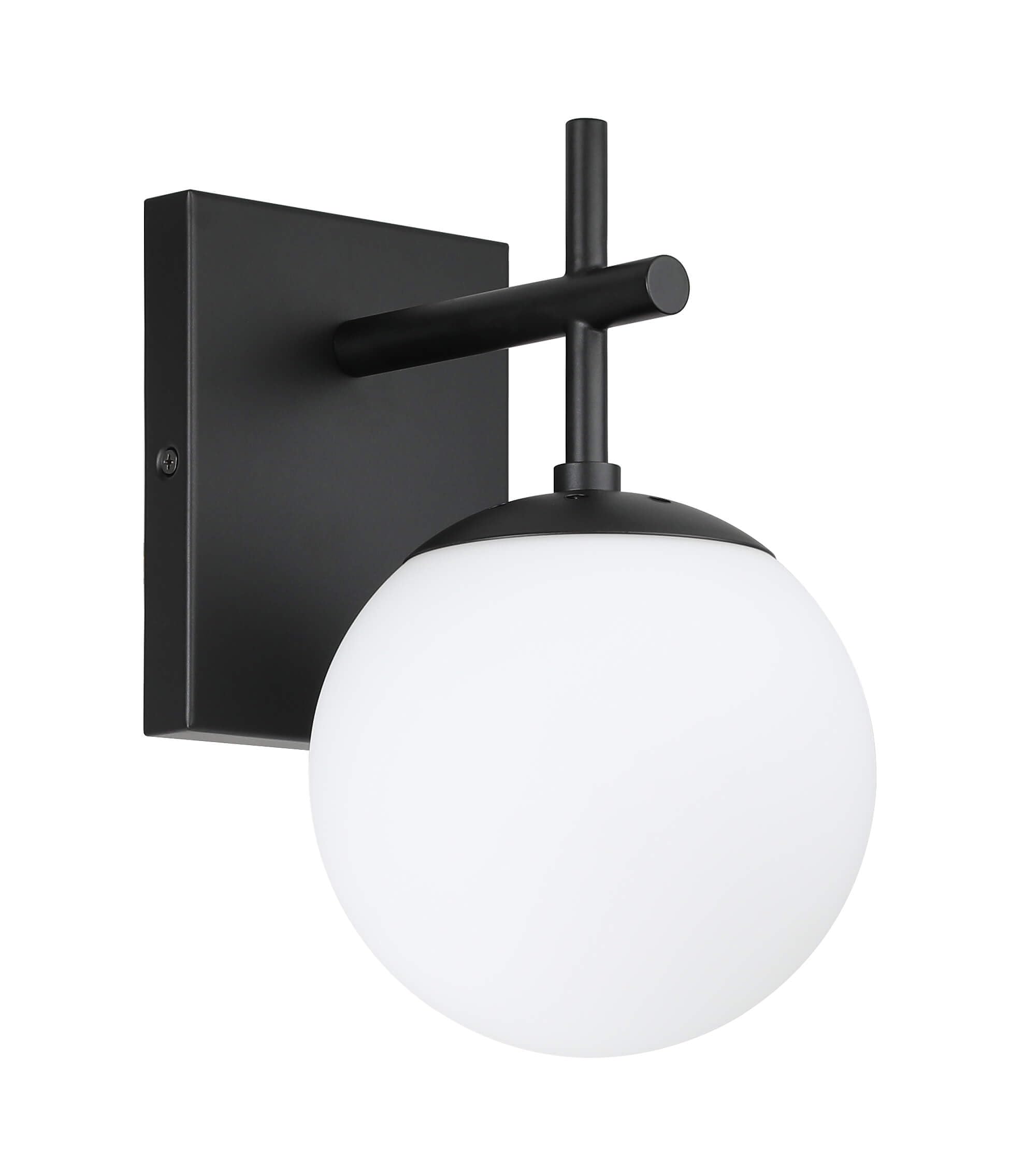 XiNBEi Mid Century Modern Black Glass Wall Sconce Light - 1-Light Bathroom Vanity Lighting for Bedroom, Hallway & Loft | Elegant Indoor Wall Lamp for Home Decor XB-W1320-1-MB