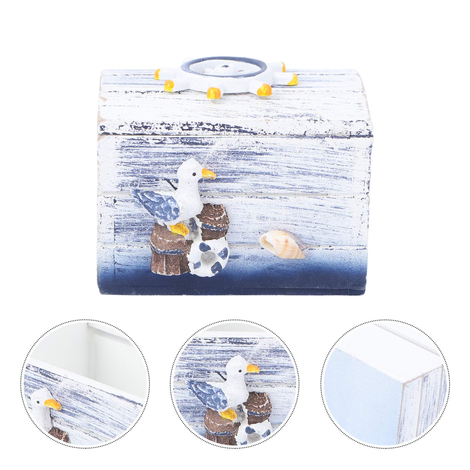 VOSAREA Wooden Storage Box - Desktop Jewelry Organizer, Sundries Case, Candy Box with Nautical Beach Theme (Seagull Pattern) - Perfect for Home Decor, Office Organization & Beach Wedding Favors