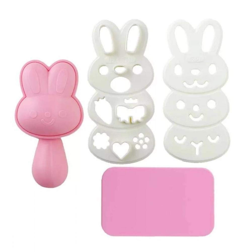4pcs/Set Cartoon Rabbit Rice Ball Mold Sushi Making Kit with Seaweed Cutter - DIY Bento Accessories for Kids Lunch, Party & Home Cooking (One Size)