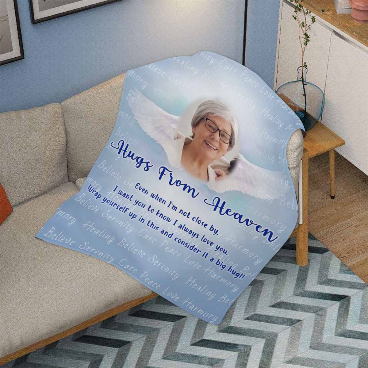 Personalized Memorial Blanket with Custom Image - 50x60 Inch Fleece Sympathy Throw for Family, Women, Men & Kids - Inspirational Heaven Hugs Gift for Loss, Grieving & Comfort - Perfect for Funerals, Memorials & Healing Moments