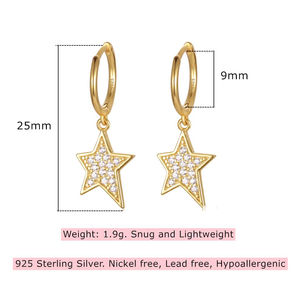 Dainty Hoop Dangle Earrings for Women - Sterling Silver Huggie Drop Earrings with Moon, Star, Spike & Evil Eye Charms | Perfect for Everyday Wear, Date Night & Gifts