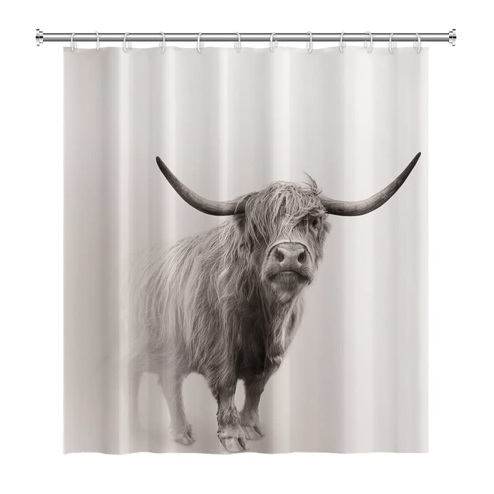 Highland Cow Shower Curtain Set - Funny Western Wildlife Animal Bathroom Decor with Hooks, Waterproof Farmhouse Style Fabric 72x78 Inch - Perfect for Rustic Bathroom, Cabin, or Farmhouse Themed Home Decor