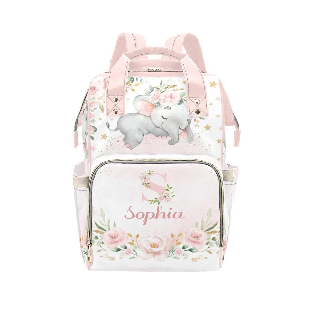 Personalized Elephant Diaper Backpack - Custom Name Baby Bag for Women & Men, Large Capacity Multi-Function Travel Organizer (10.83x15x6.69 inches) - Perfect Baby Shower Gift for New Parents, Daycare Essentials & Family Outings