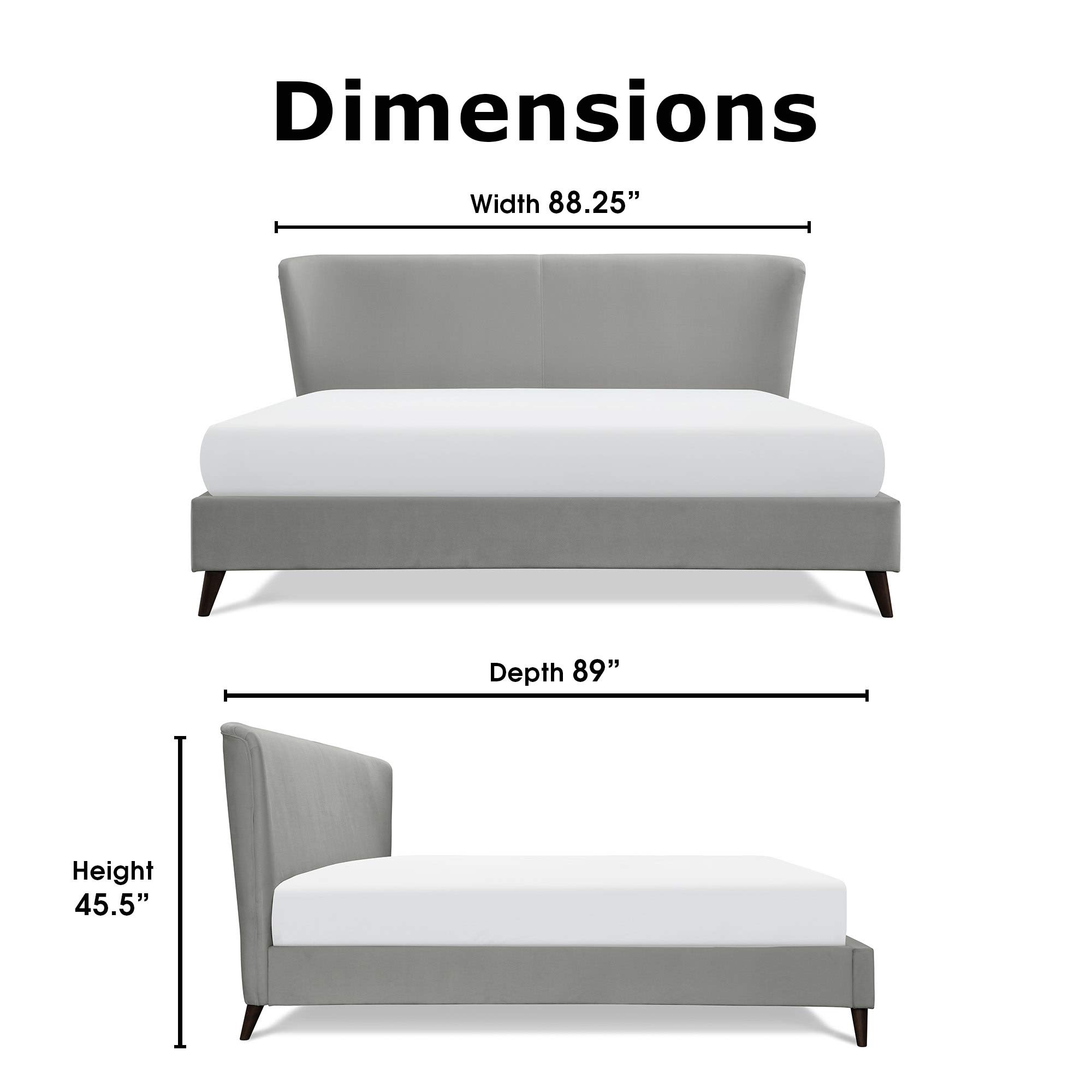 Luxury Adele Wingback Upholstered Platform Bed with Plush Velvet Fabric - Curved Tall Headboard & Padded Frame - Classic Wood Cone Legs - King Size Grey Bed - Perfect for Master Bedroom & Guest Room Decor