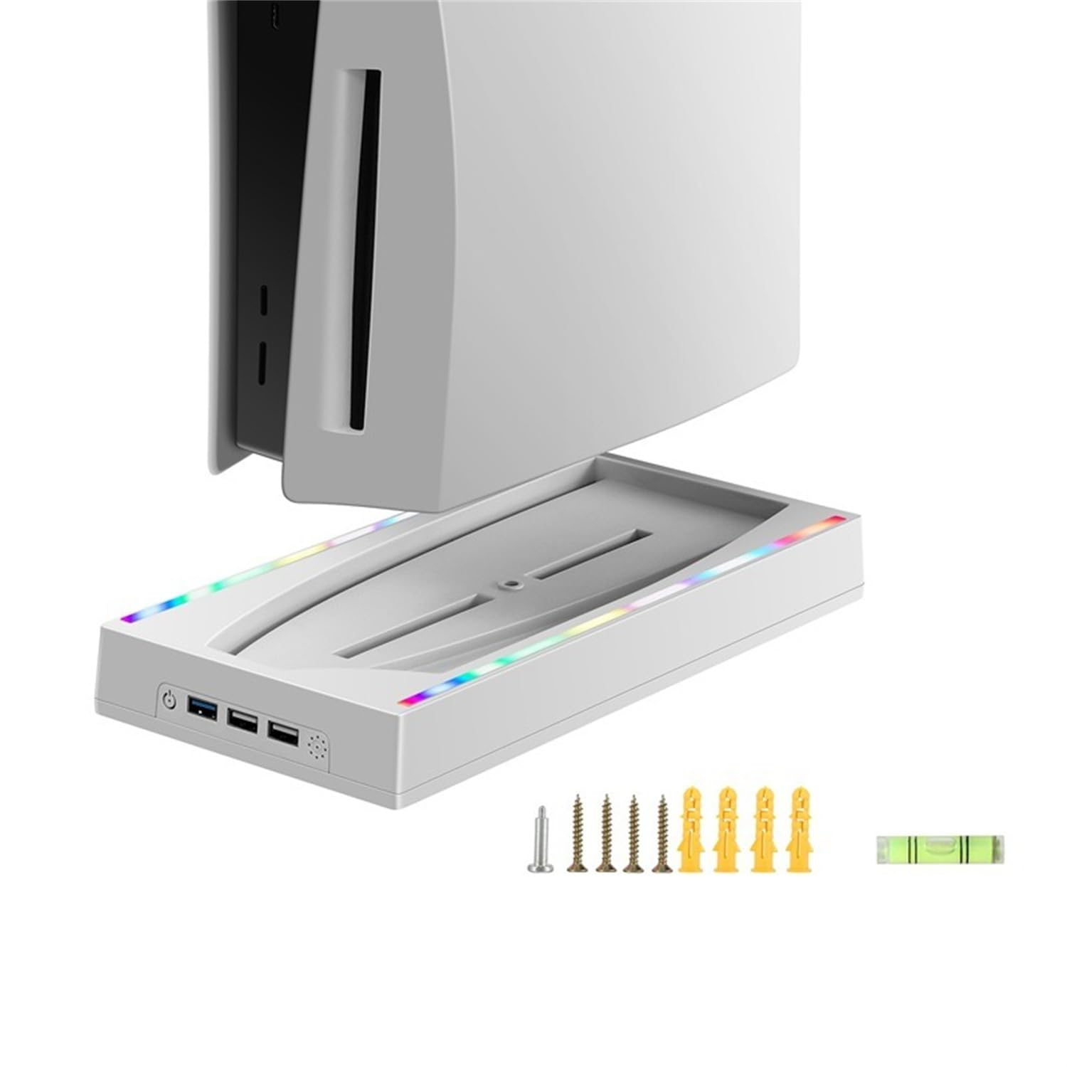 Scosao PS5 Wall Mount Bracket for PS5 Disc & Digital Edition - Steel Stand with RGB LED Lights & 2 Removable Controller Holders - Perfect for Gaming Room & Living Room Setup