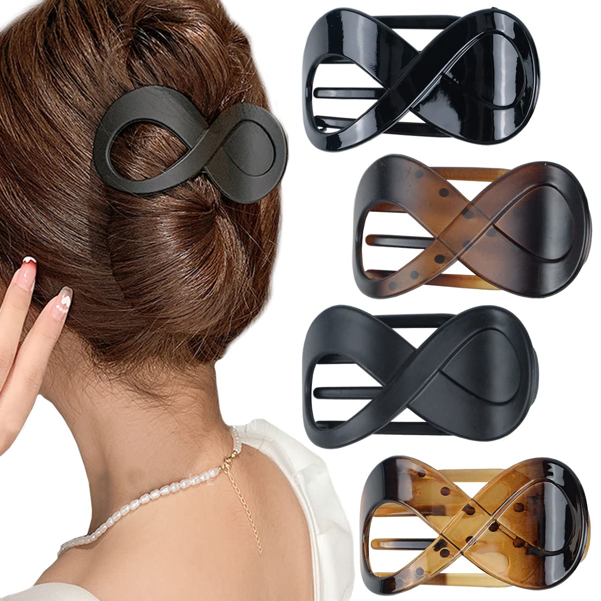4 PCS Large Non-Slip Acrylic Hair Claw Clips for Women - Matte French Hair Clips in 4 Colors (Black, Brown, Matte Black, Matte Brown) - Perfect for Updos, Ponytails & Everyday Hairstyles