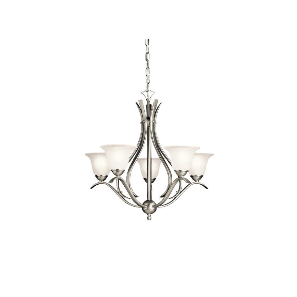5-Light Modern Chandelier with Etched Seeded Glass - Brushed Nickel Finish - Elegant Dining Room & Foyer Lighting Fixture for Home Decor