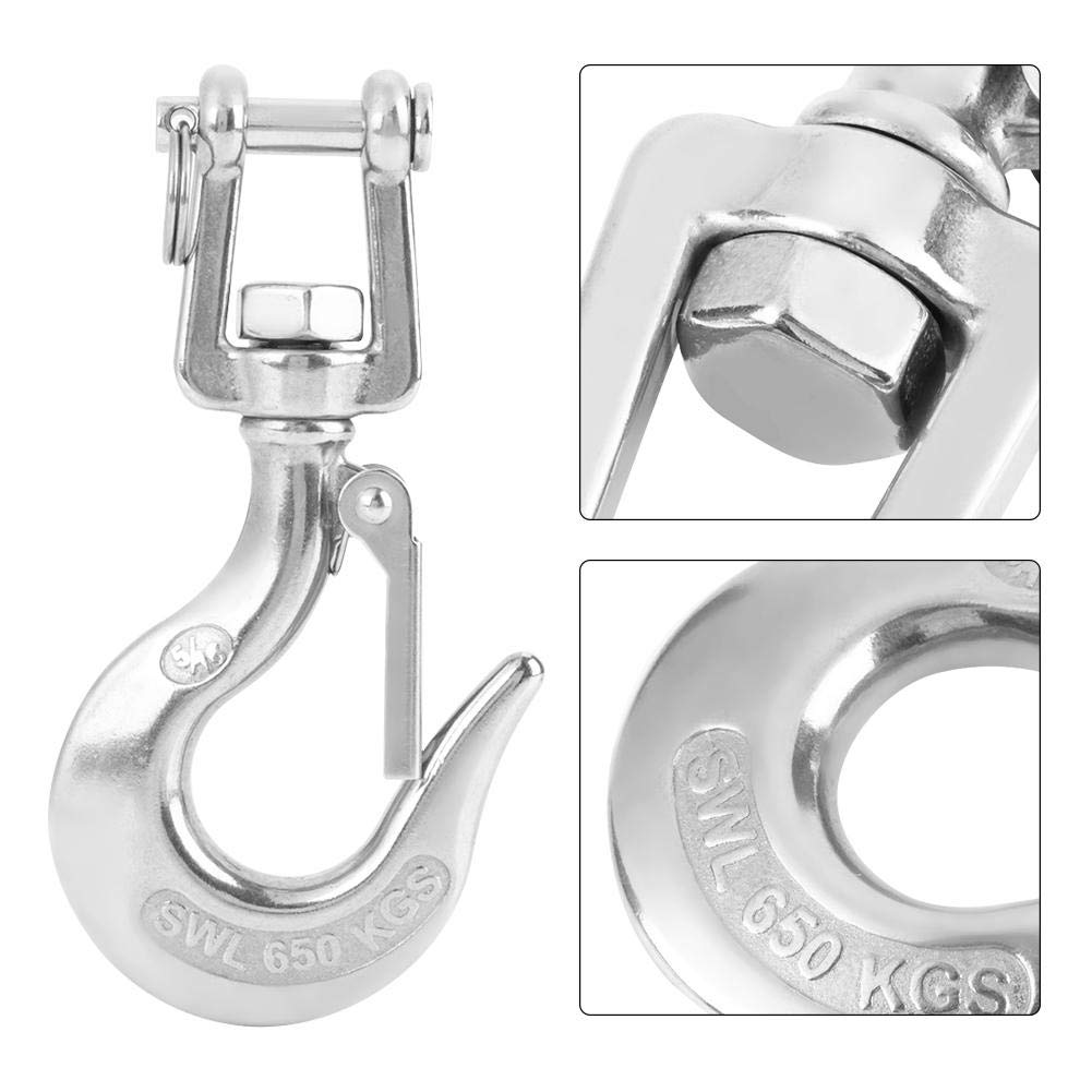 650kg Stainless Steel Swivel Lifting Hook with 360° Rotation & Safety Clevis - Heavy Duty Crane Chain Hook for Construction, Marine, and Industrial Hoisting Applications