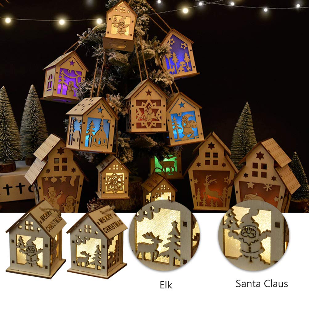 BESPORTBLE 3-Piece Christmas Wooden Lighted House Set - LED Mini Village Decor with Retro Wood House Ornaments (Random Styles) - Perfect for Holiday Tabletop Displays, Mantel Decorations & Christmas Village Scenes