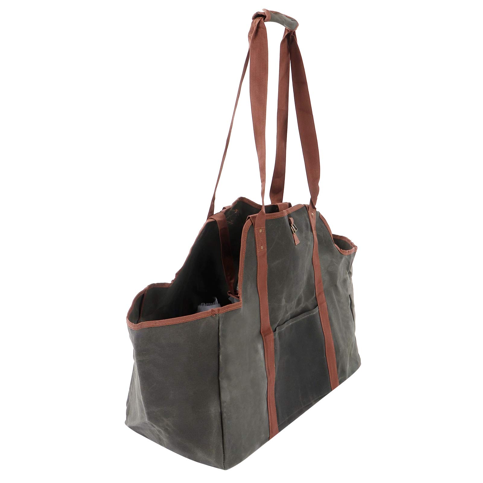 Waterproof Waxed Canvas Firewood Carrier Tote Bag - Heavy Duty Outdoor Log Holder for Camping, Fireplace & Backyard Use