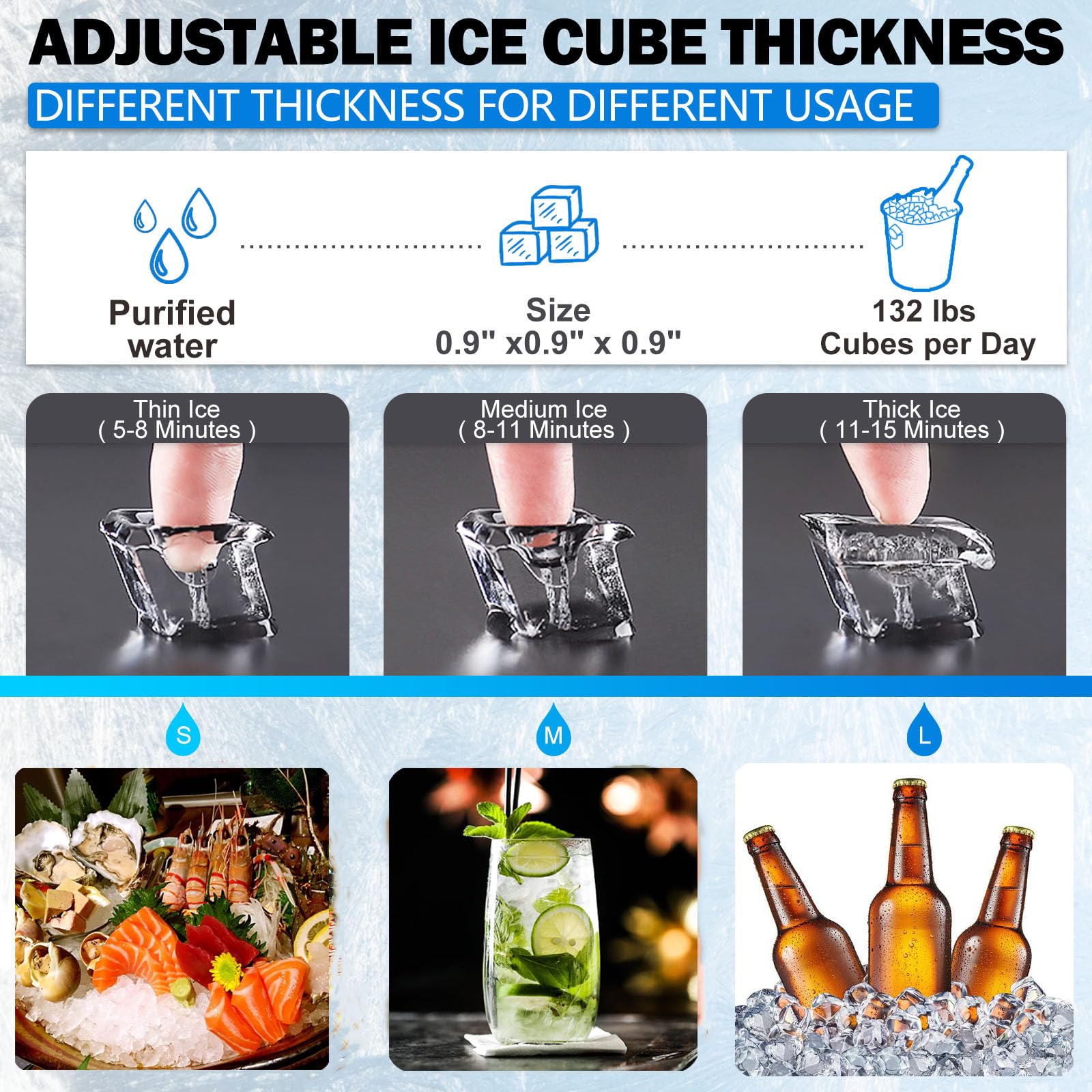 SmaketBuy Commercial Ice Maker Machine 132LBS/24H, Stainless Steel Automatic Ice Maker with 24LBS Storage - 40 Cubes per Cycle - Freestanding Ice Cube Machine for Restaurants, Bars, Coffee Shops, Hotels, and Catering Events