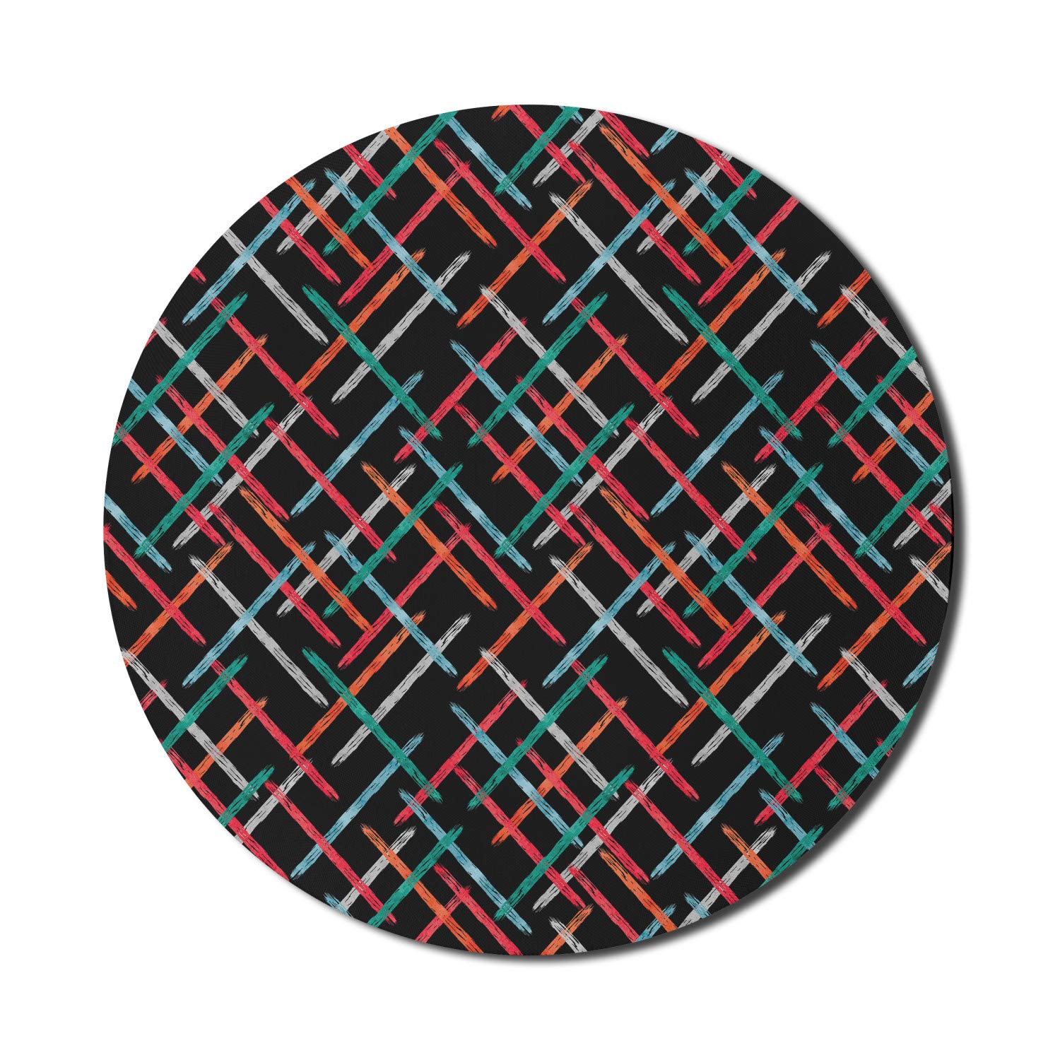 Ambesonne Abstract Round Mouse Pad for Computers & Gaming - 8 Inch Non-Slip Rubber Base with Watercolor Brush Effects on Black Background, Contemporary Multicolor Design - Perfect for Office, Home & Gaming Setup