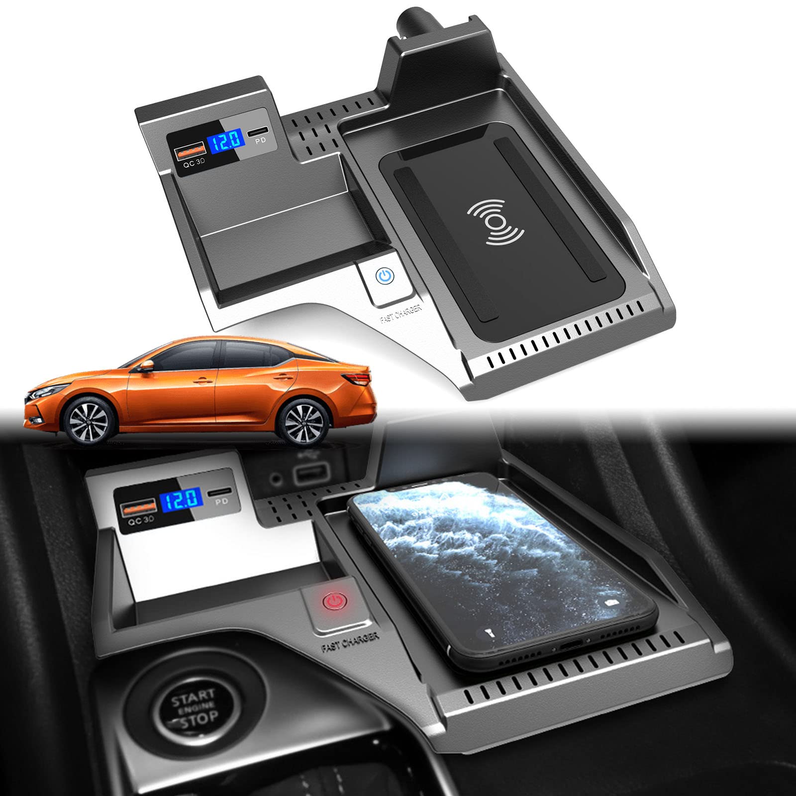 2022 Upgraded Wireless Car Charger for Nissan Sentra B18 2020-2021 - Qi-Certified 15W Fast Charging Pad with QC 3.0 Technology, Compatible with iPhone & Samsung Phones - Perfect for Commuting, Road Trips & Daily Driving Accessory