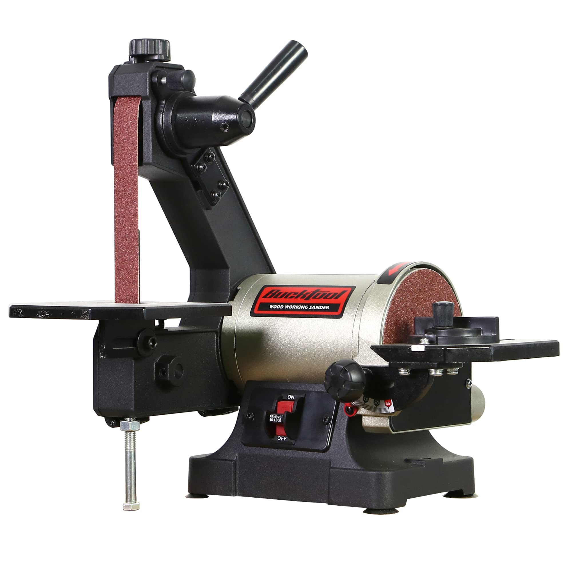 Bucktool 1x30 Inch Belt Sander with 5 Inch Disc - 1/3HP Benchtop Sander with Wrench Storage & Easy Belt Cover - Perfect for Woodworking, Metal Polishing & DIY Projects