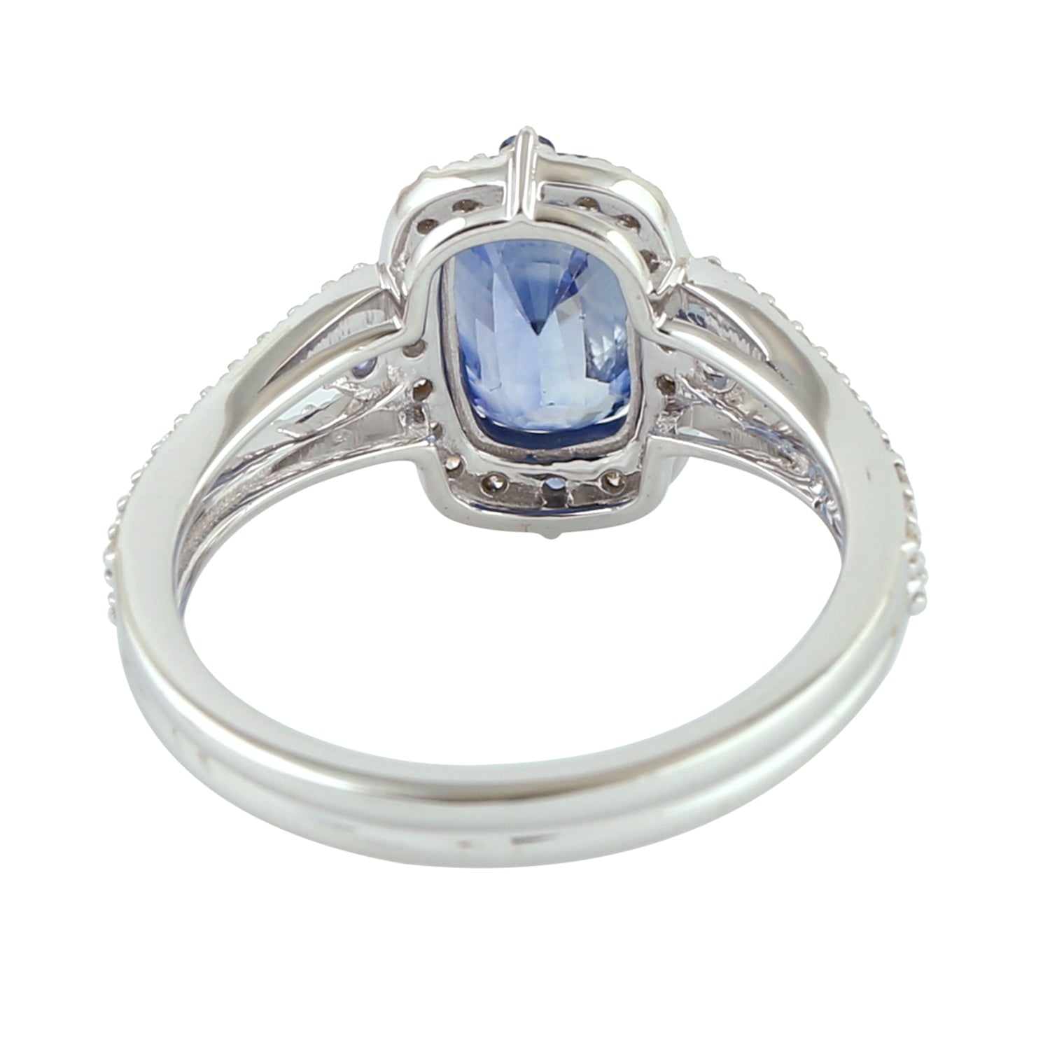 Exquisite 18K White Gold Cushion Cut Blue Sapphire Diamond Solitaire Engagement Ring - Perfect for Proposals, Anniversaries & Special Occasions