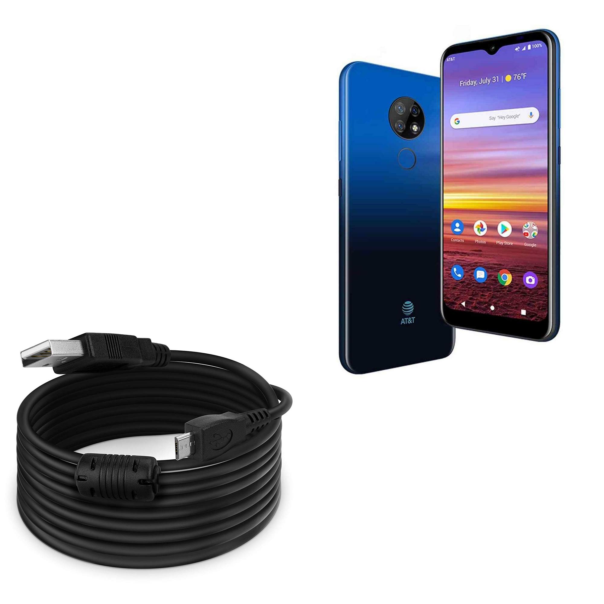 BoxWave AT&T Radiant Max 15ft Extra Long Charging & Sync Cable - Fast Charging Data Transfer Cord for AT&T Radiant Max Smartphones (Black) | Perfect for Home, Office, Car Charging & Device Synchronization