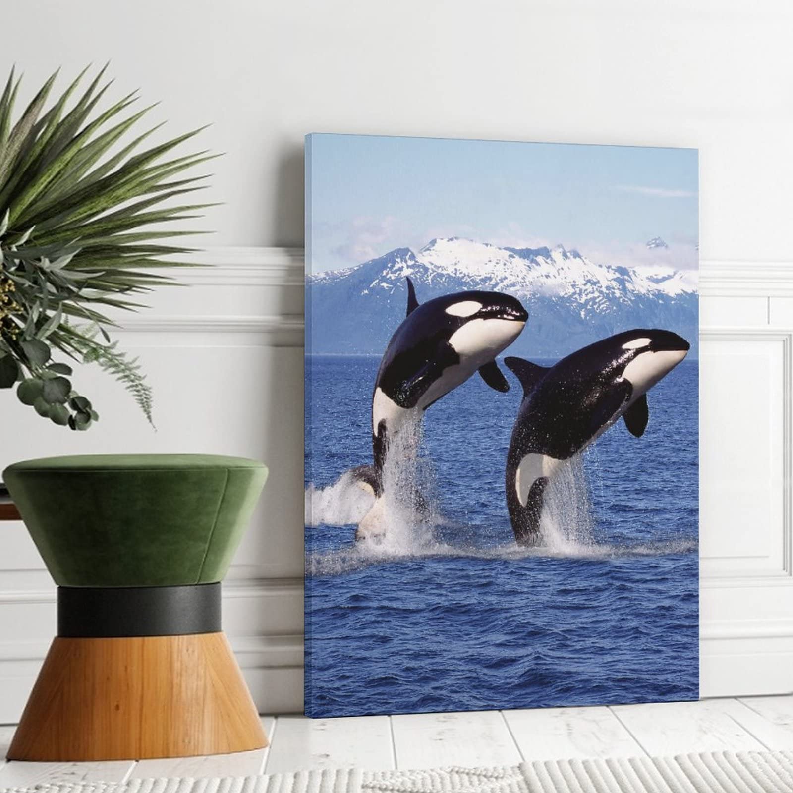Orca Whale Canvas Wall Art - Set of 2 Framed Ocean Animal Prints (16x24 Inches) for Living Room, Bedroom & Office Decor | Ready to Hang Marine Life Paintings | Perfect for Coastal, Nautical & Nature-Themed Interiors