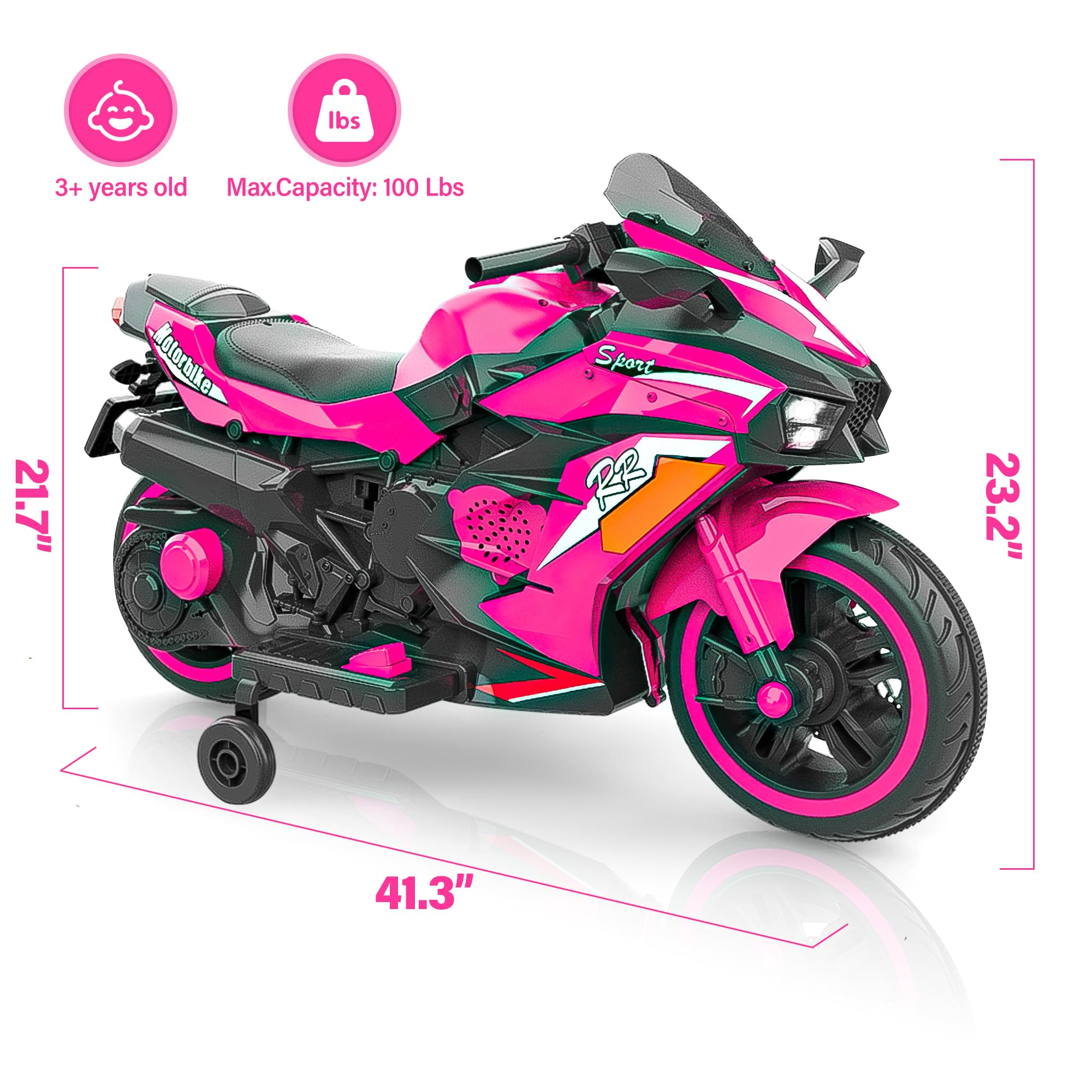 12V Kids Electric Ride On Motorcycle - 2 Wheels Battery Powered Toy Bike for Boys & Girls Ages 3-6 | LED Light-Up Tires, PU Seat & Racing Handlebars | Birthday Gift for Toddlers | Perfect for Indoor Play & Backyard Fun (Pink)