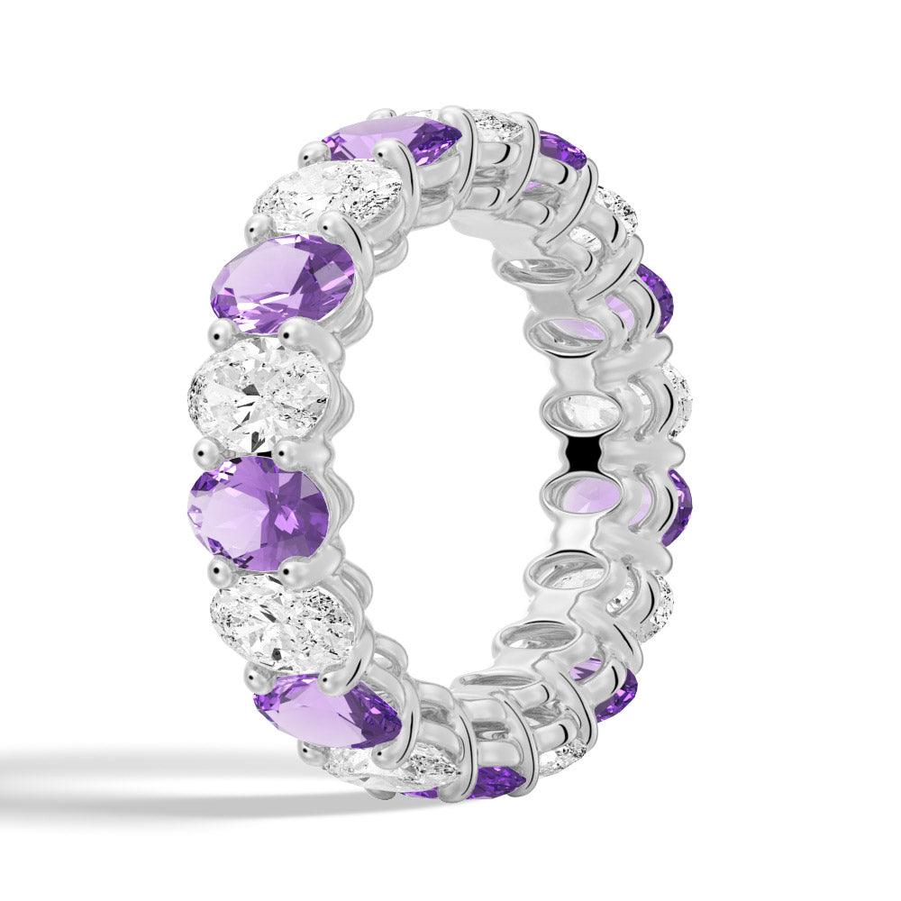 6.6 CT Lab-Created White Sapphire & Purple Amethyst Gemstone Ring - Elegant Wedding Band, Anniversary Gift for Her, Perfect for Engagement & Special Occasions
