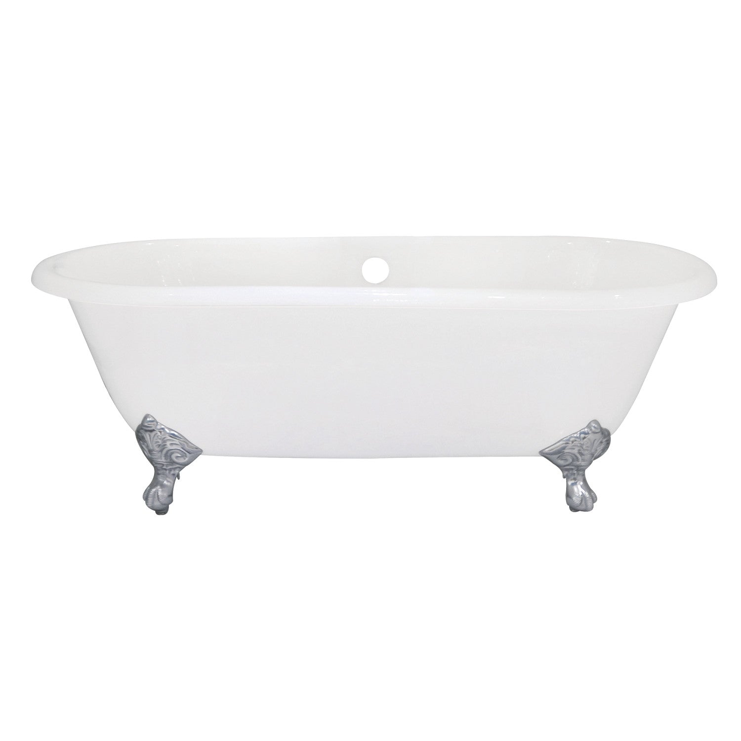 Aqua Eden 66 Inch White Cast Iron Clawfoot Bathtub - Oval Double Ended Freestanding Tub with Polished Chrome Feet - Perfect for Vintage & Modern Bathrooms, Spa Relaxation