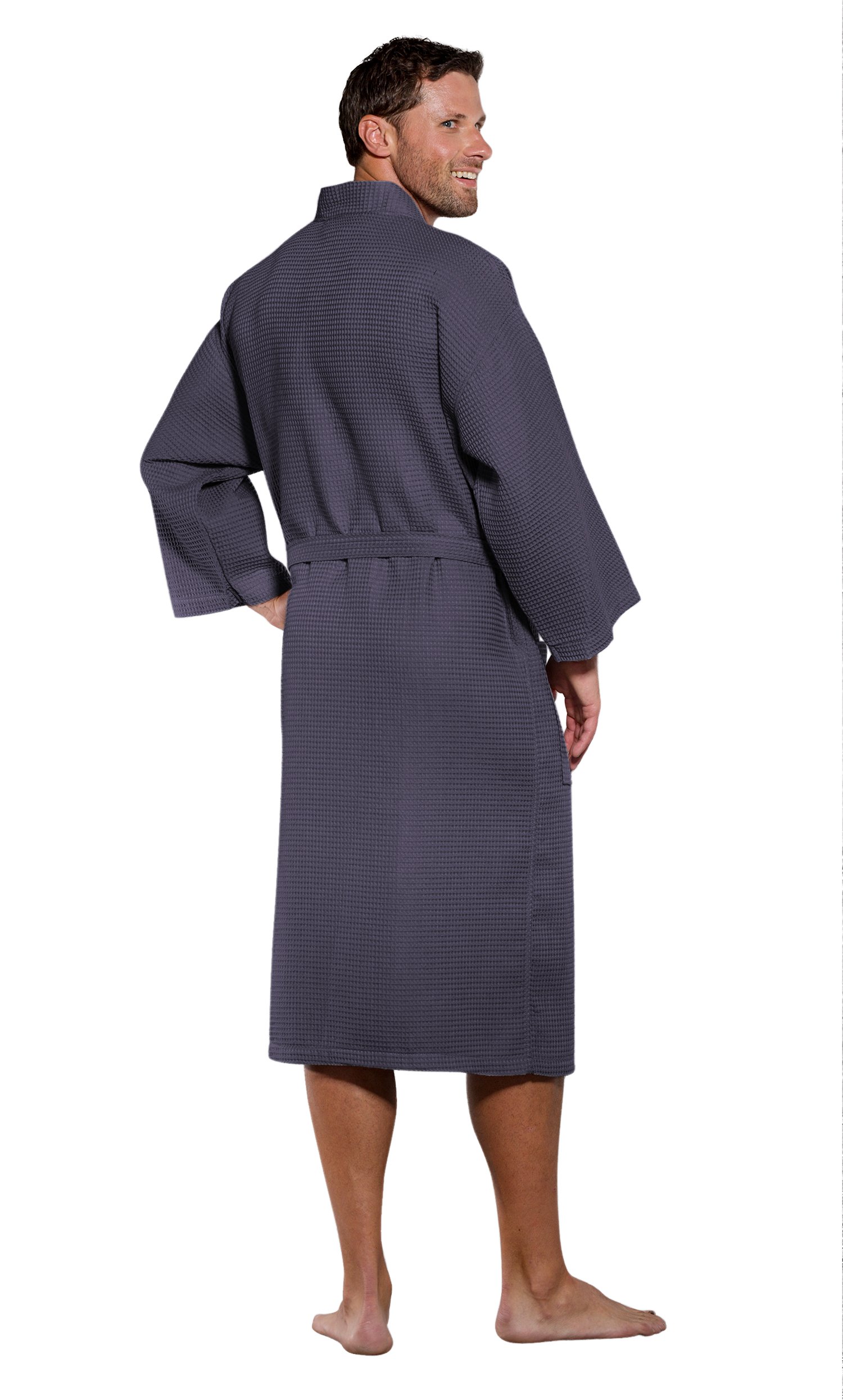 Lightweight Long Waffle Kimono Spa Robe for Men - Soft & Breathable Cotton Bathrobe - Perfect for Relaxation, Lounging & Spa Days at Home