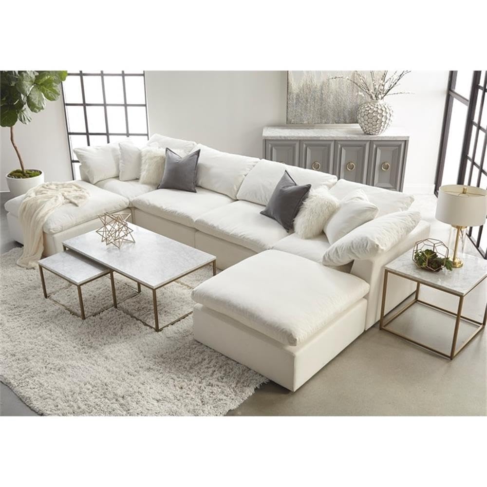 Star International White Fabric Modular Ottoman with Stitch & Hand Sky Design - Perfect for Living Room, Bedroom, or Home Office Seating & Storage